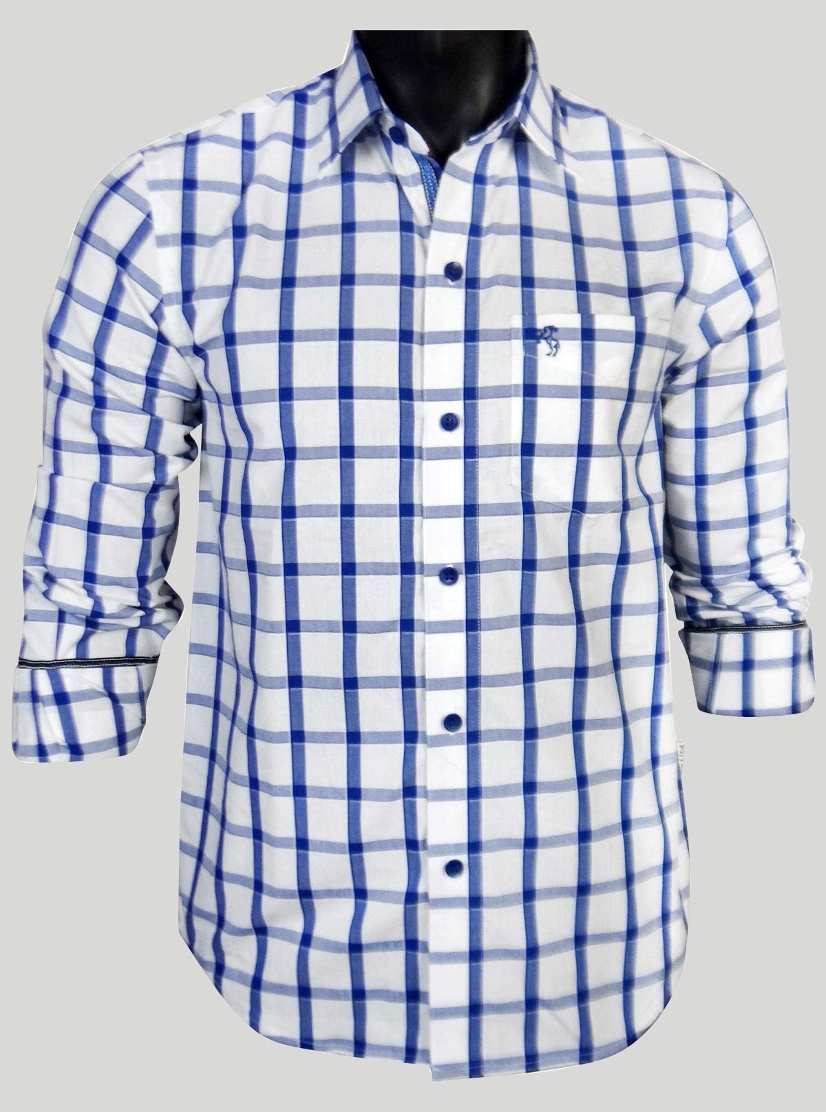 Blue Checked Regular Fit White Shirt for Men – Casual & Smart by Boer and Fitch - Boer and Fitch