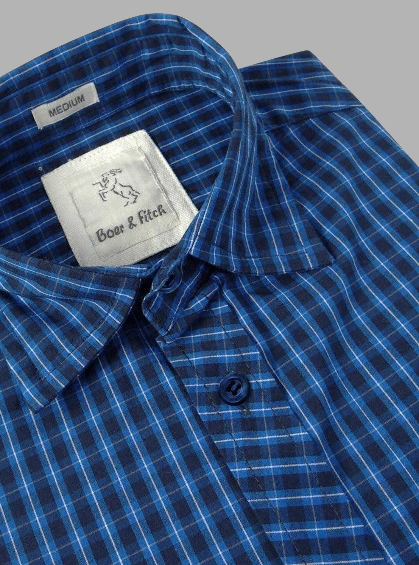 Blue Checked Slim Fit Half Sleeve Shirt for Men – Casual Style by Boer and Fitch - Boer and Fitch