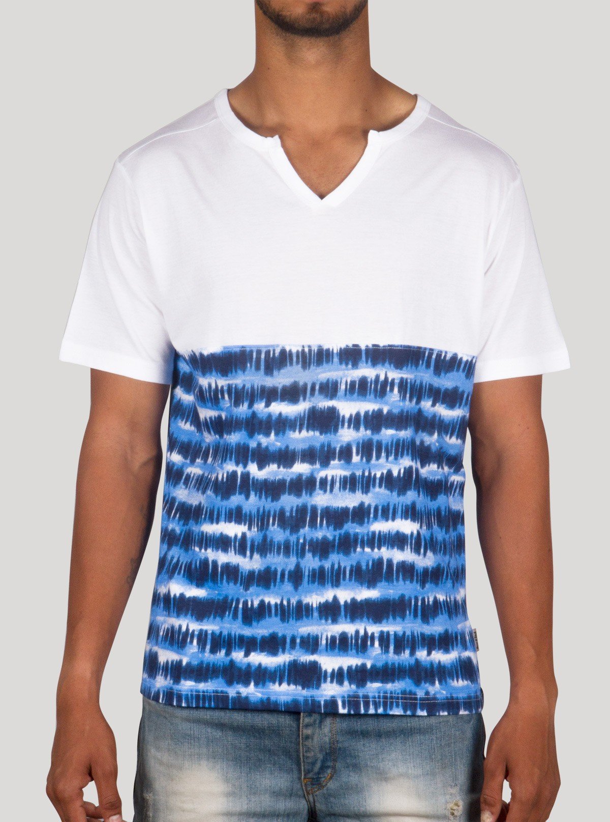 Blue Graphic Split Neck T-Shirt for Men – Stylish Casual Tee by Boer and Fitch - Boer and Fitch