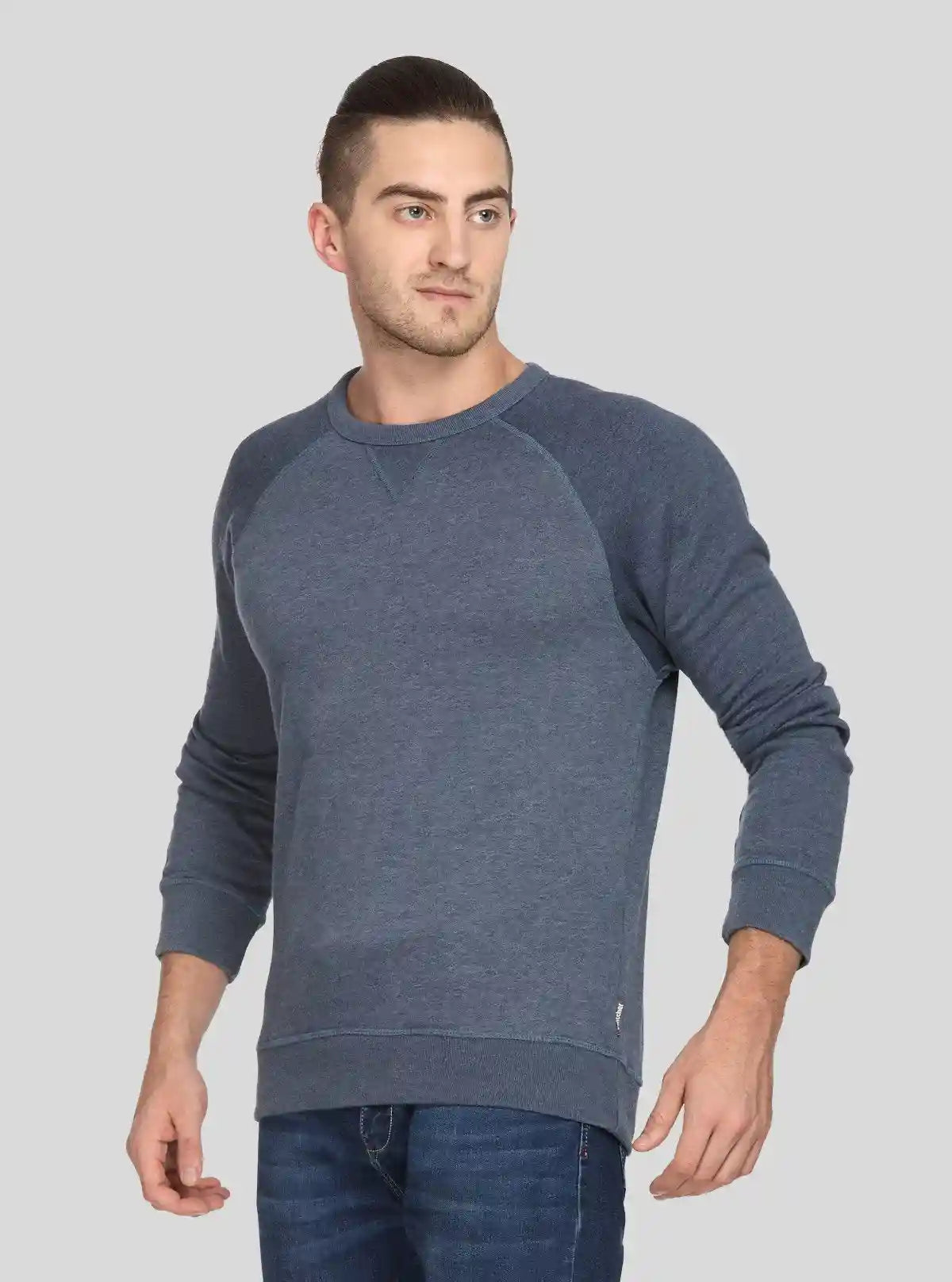 Men’s Blue Melange V-Cut Fleece Sweatshirt – Smart, Soft & Versatile | Buy Online at  Boer and Fitch