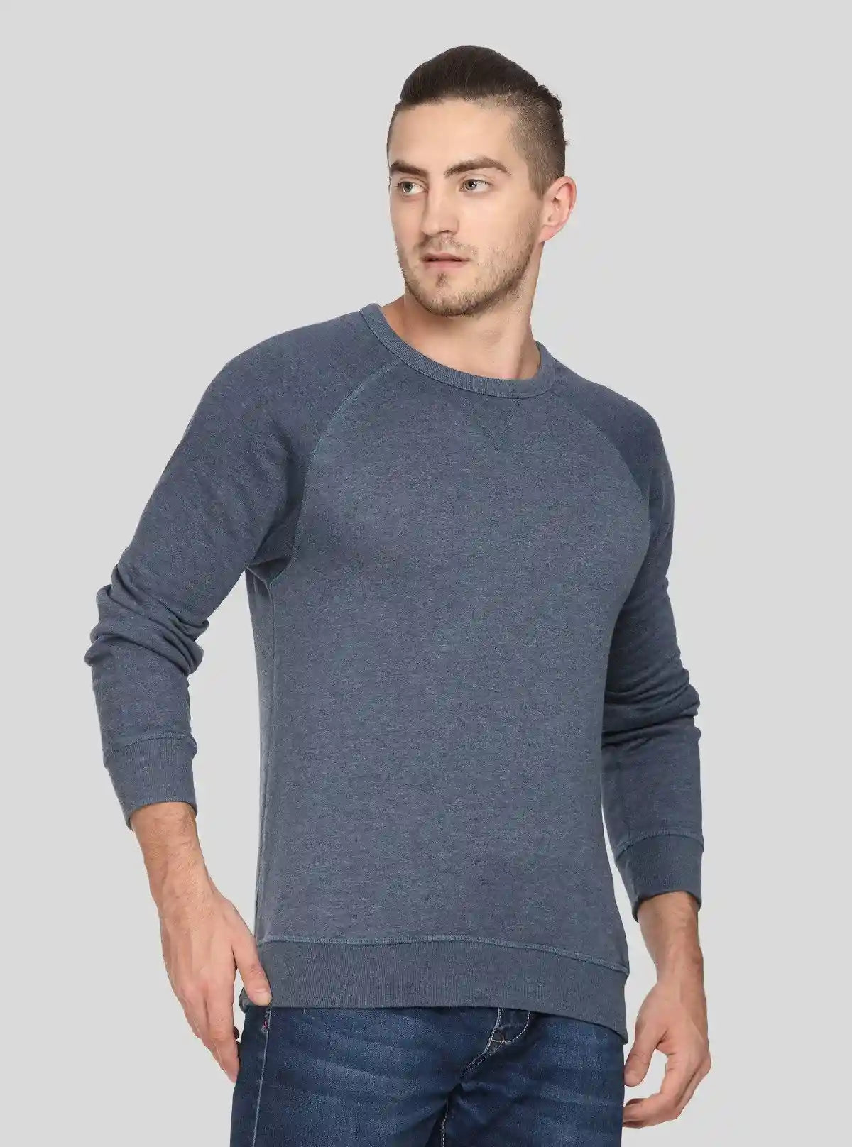 Men’s Blue Melange V-Cut Fleece Sweatshirt – Smart, Soft & Versatile | Buy Online at  Boer and Fitch