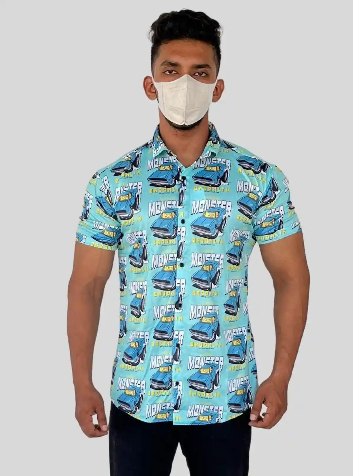 Men’s Blue Shirt with All-Over Car Graphic Print | Boer & Fitch | Buy Online at  Boer and Fitch