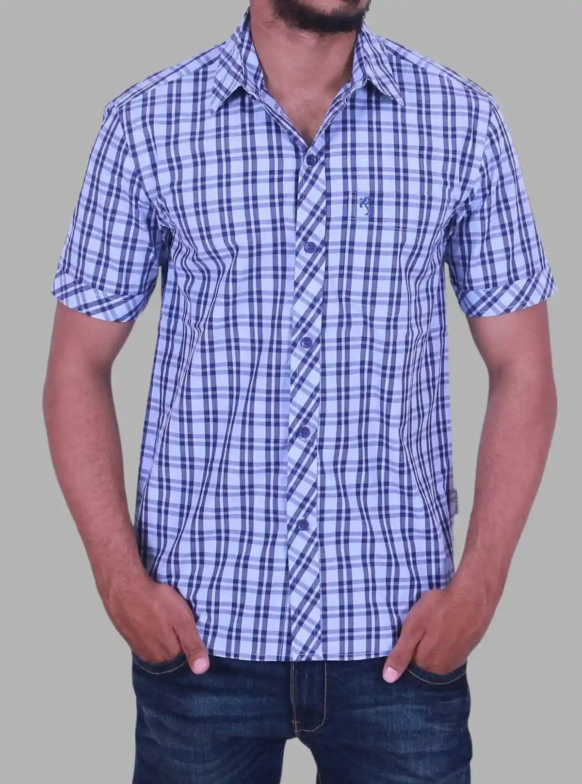 Men’s Classic Checked Blue Casual Shirt – Half Sleeve | Boer & Fitch | Buy Online at  Boer and Fitch