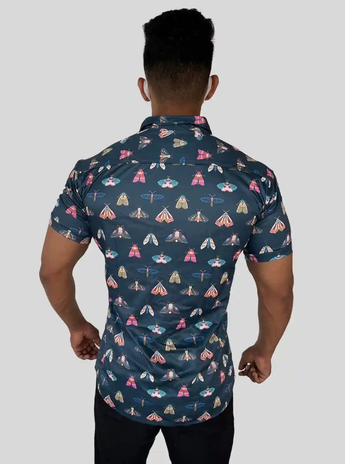 Men’s Navy Butterfly Printed Poly Shirt – Stylish Casual Slim Fit by Boer & Fitch | Buy Online at  Boer and Fitch