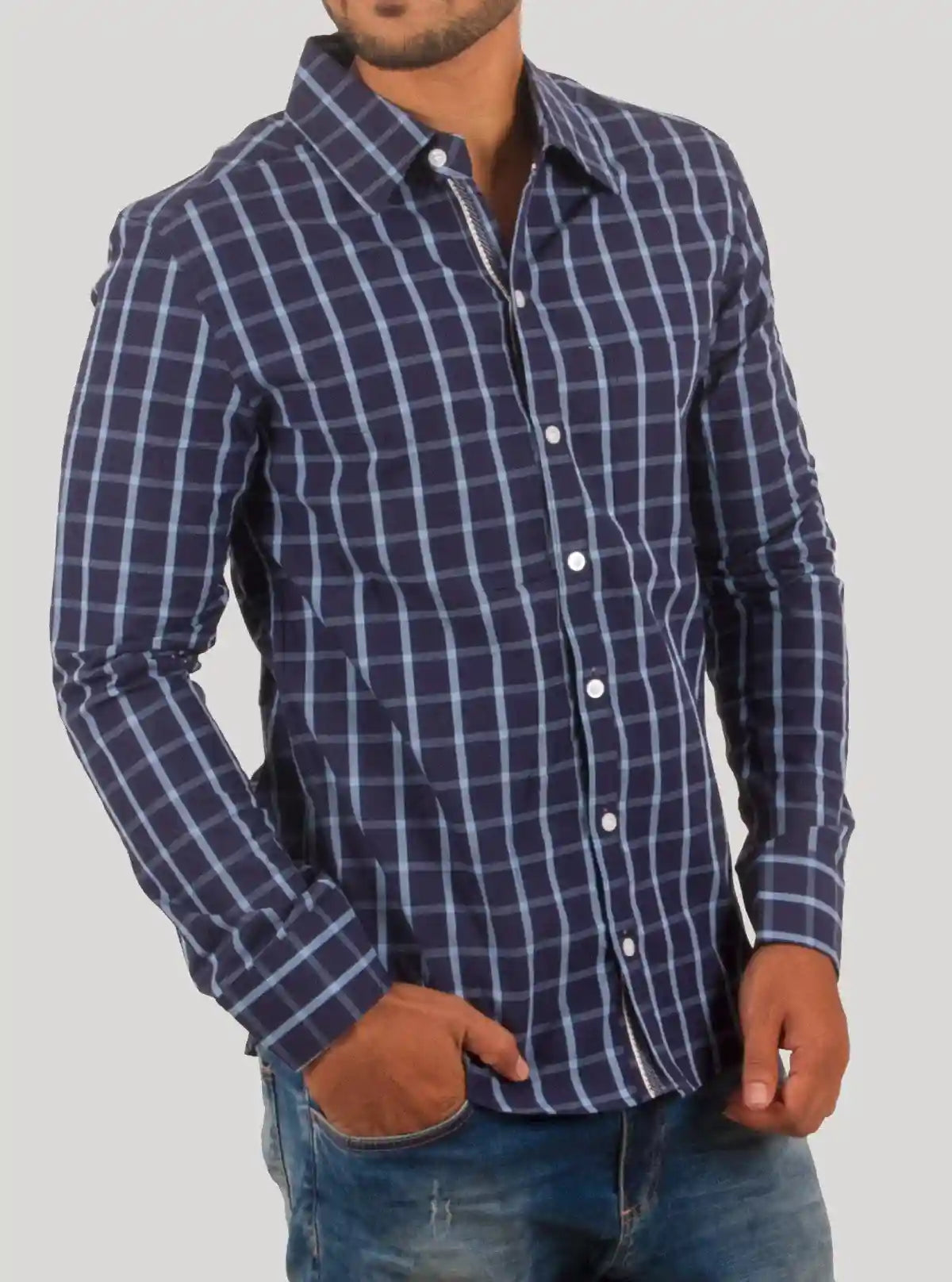 Navy Checked Casual Long Sleeve Shirt for Men – Boer and Fitch | Buy Online at  Boer and Fitch
