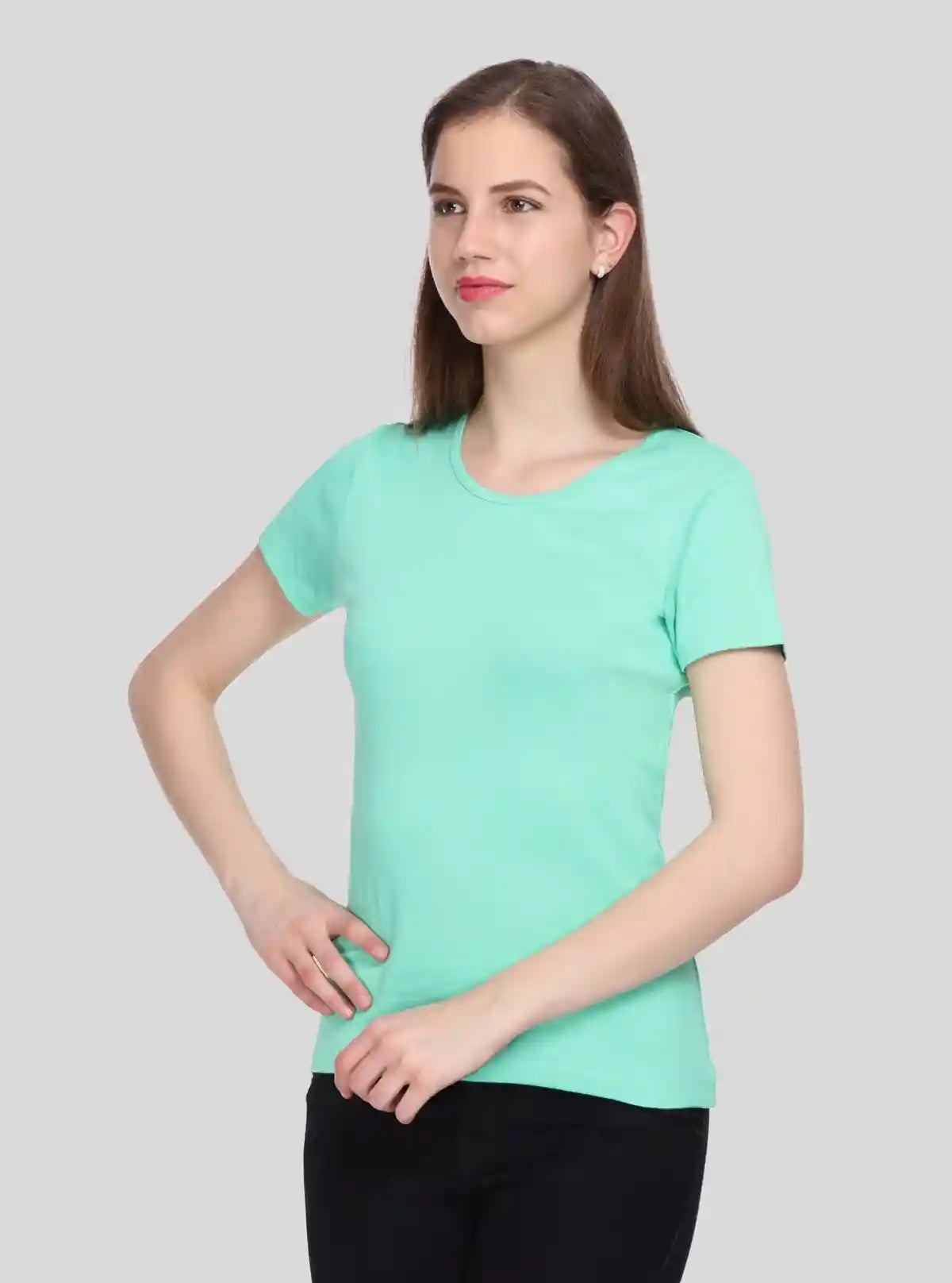 Women's Sea Green Crew Neck Cotton ribbed Short Sleeve T-Shirt by Boer and Fitch | Buy Online at  Boer and Fitch