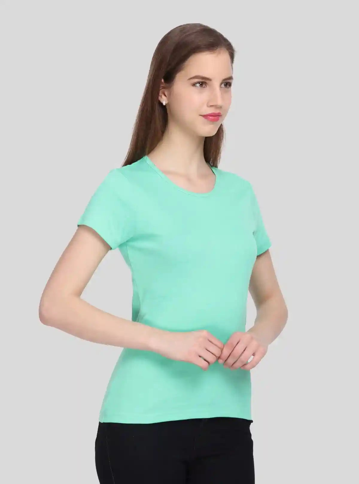 Women's Sea Green Crew Neck Cotton ribbed Short Sleeve T-Shirt by Boer and Fitch | Buy Online at  Boer and Fitch