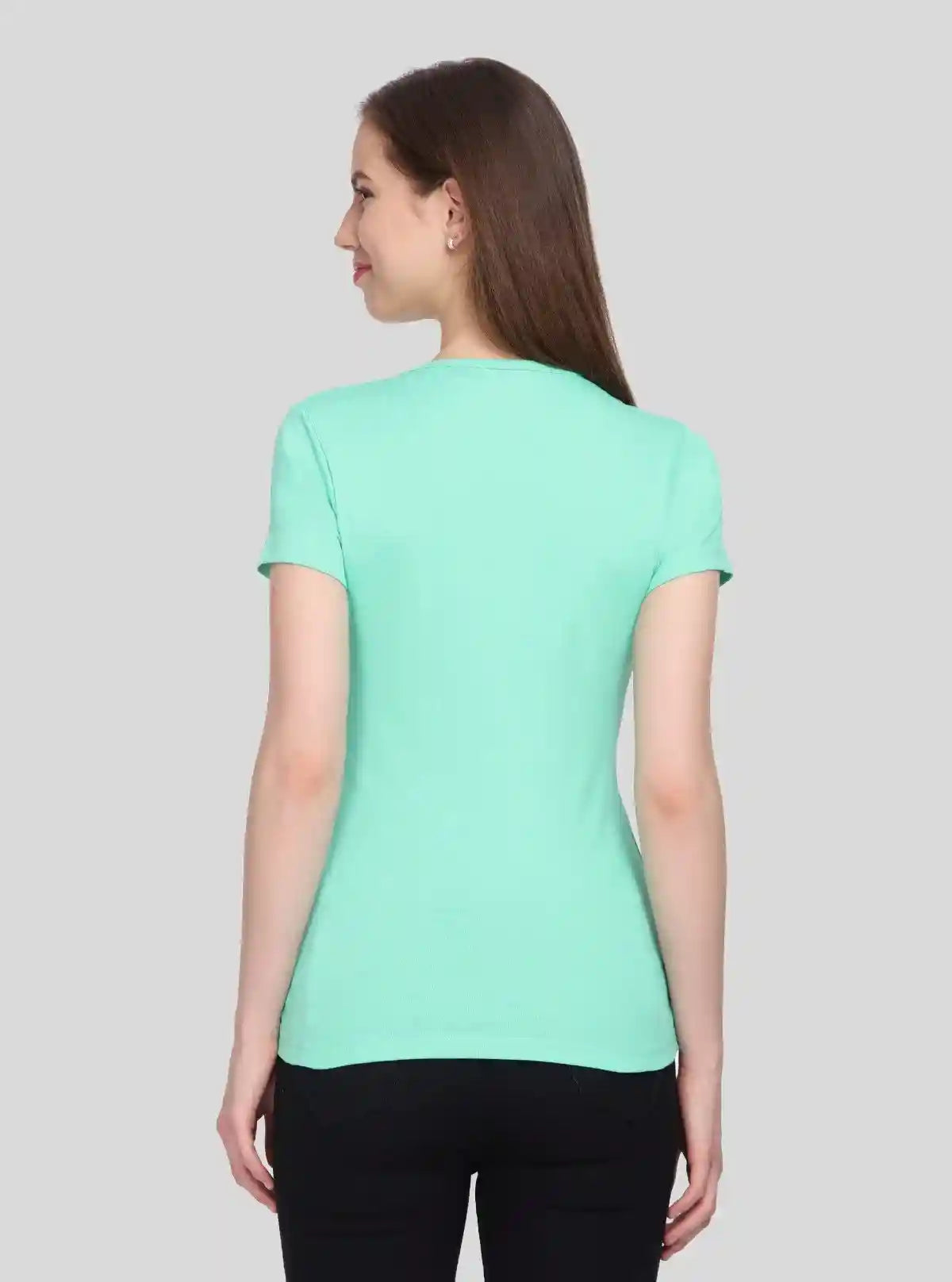Women's Sea Green Crew Neck Cotton ribbed Short Sleeve T-Shirt by Boer and Fitch | Buy Online at  Boer and Fitch