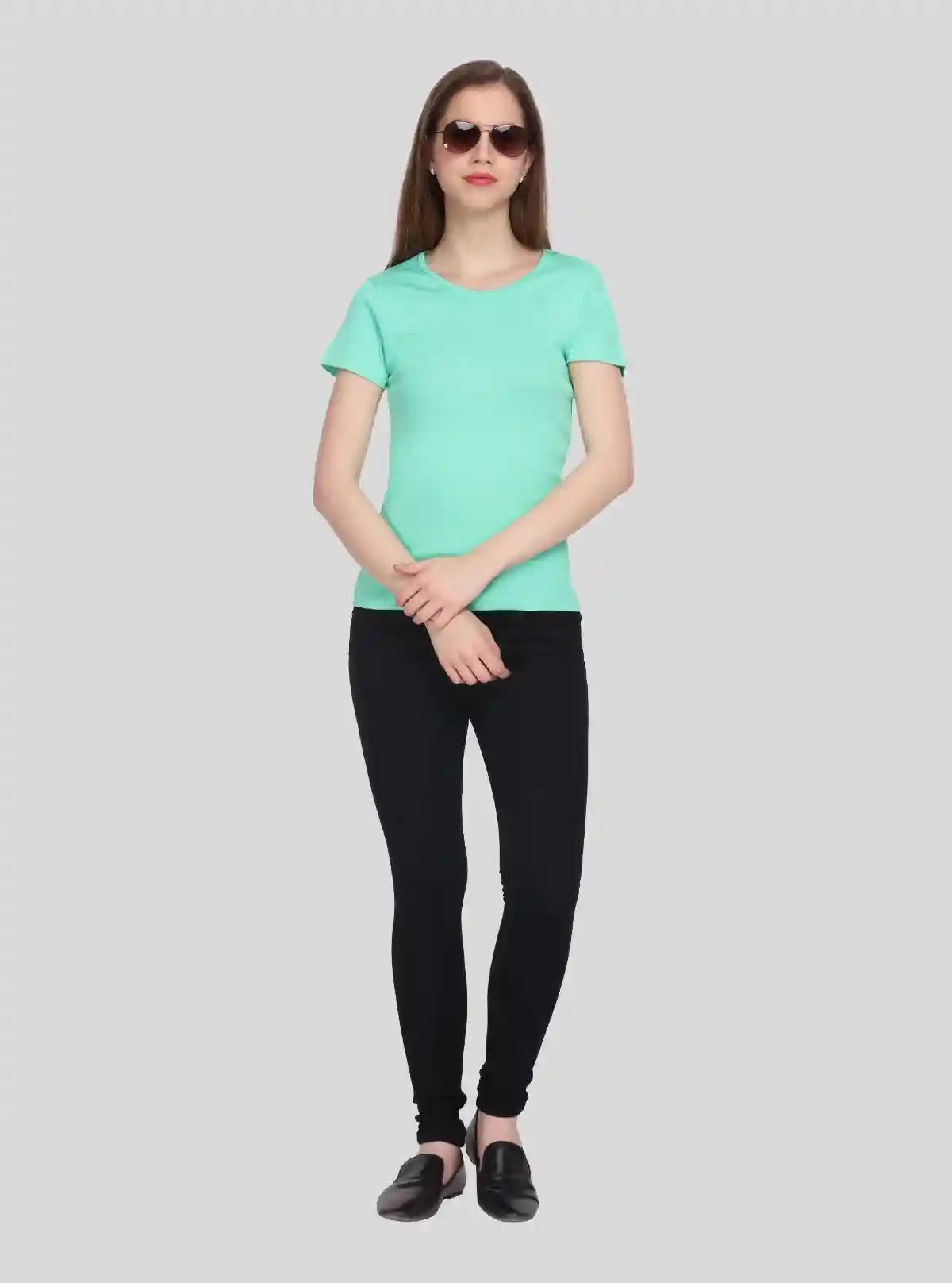 Women's Sea Green Crew Neck Cotton ribbed Short Sleeve T-Shirt by Boer and Fitch | Buy Online at  Boer and Fitch