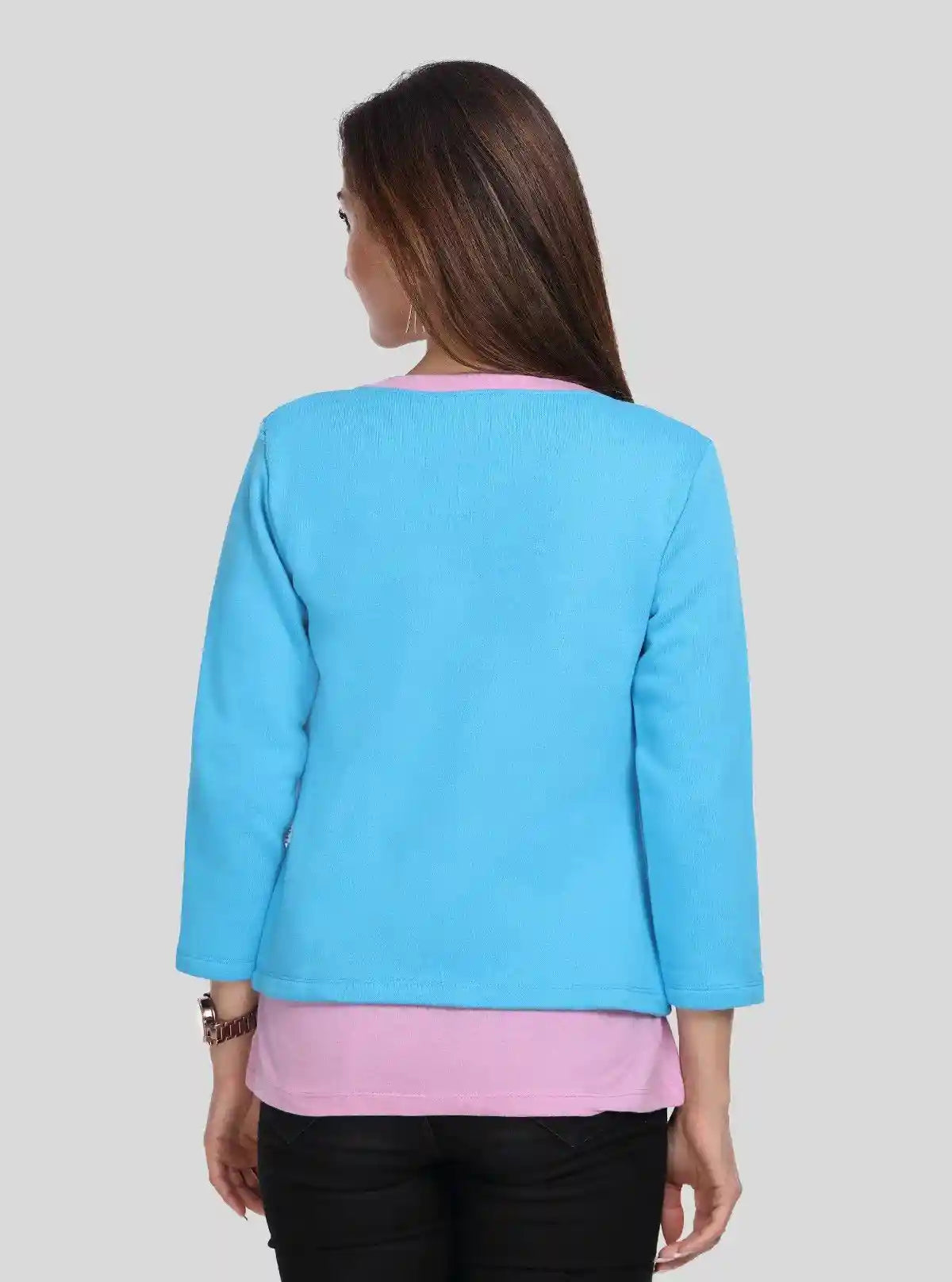 Women's Sky Blue Cotton Shrug with Pink Floral Top – Boer and Fitch | Buy Online at  Boer and Fitch