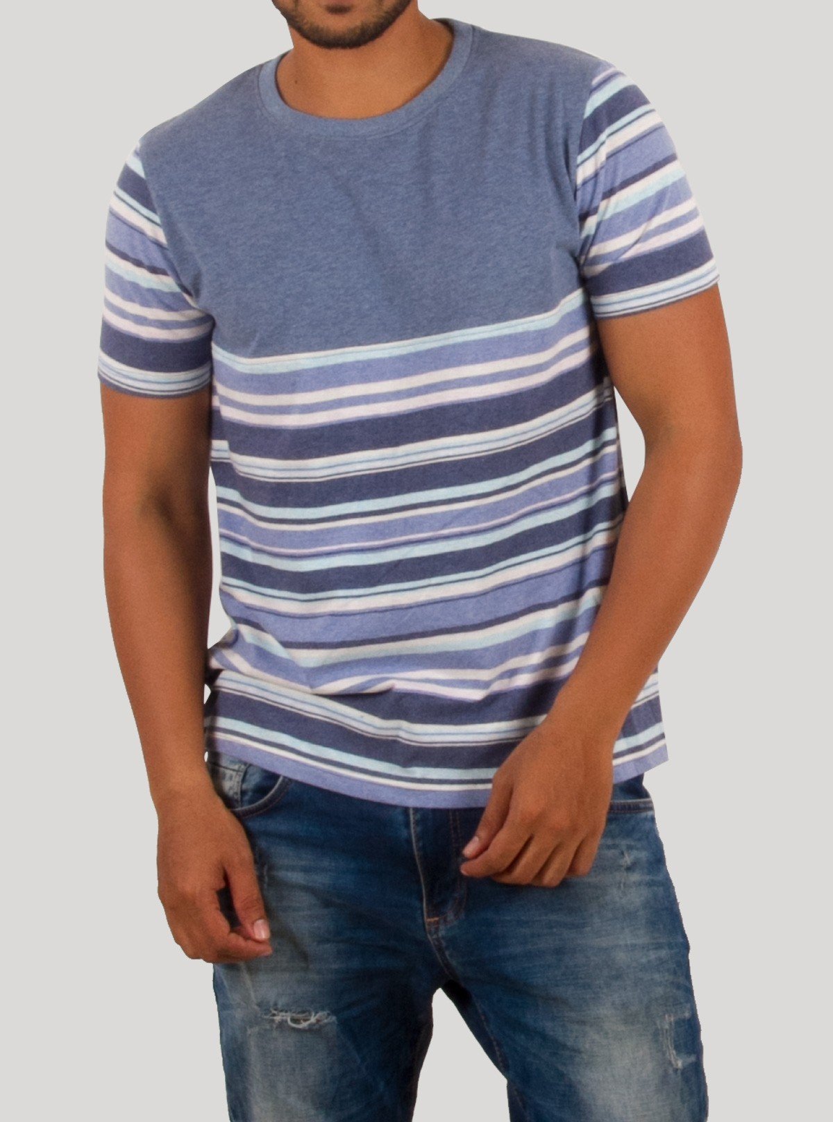 Blue Melange Crew Neck T-Shirt for Men – Casual Cotton Tee by Boer and Fitch - Boer and Fitch