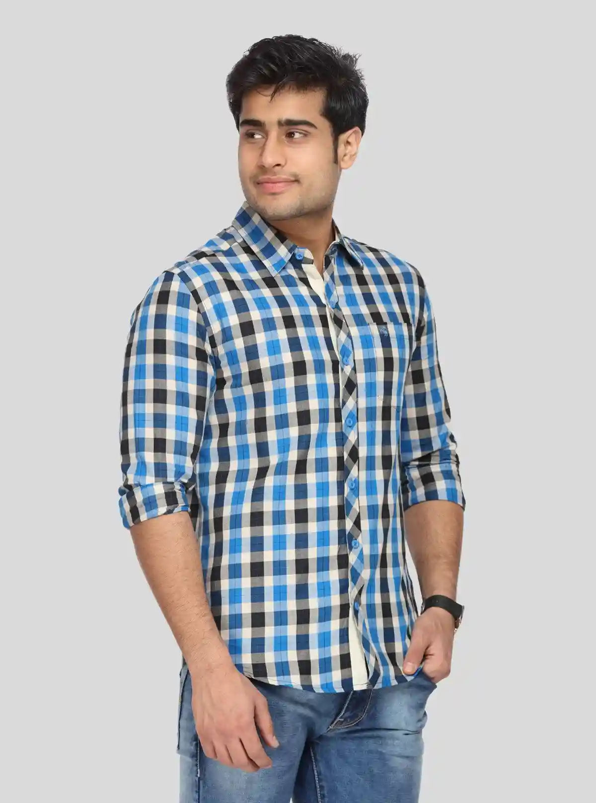 Men’s Blue Checked Full Sleeve Shirt – Classic Pattern, Modern Fit by Boer & Fitch | Buy Online at  Boer and Fitch