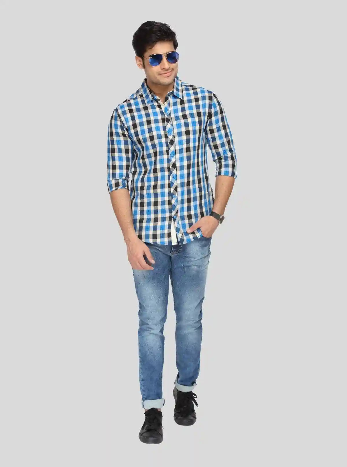 Men’s Blue Checked Full Sleeve Shirt – Classic Pattern, Modern Fit by Boer & Fitch | Buy Online at  Boer and Fitch