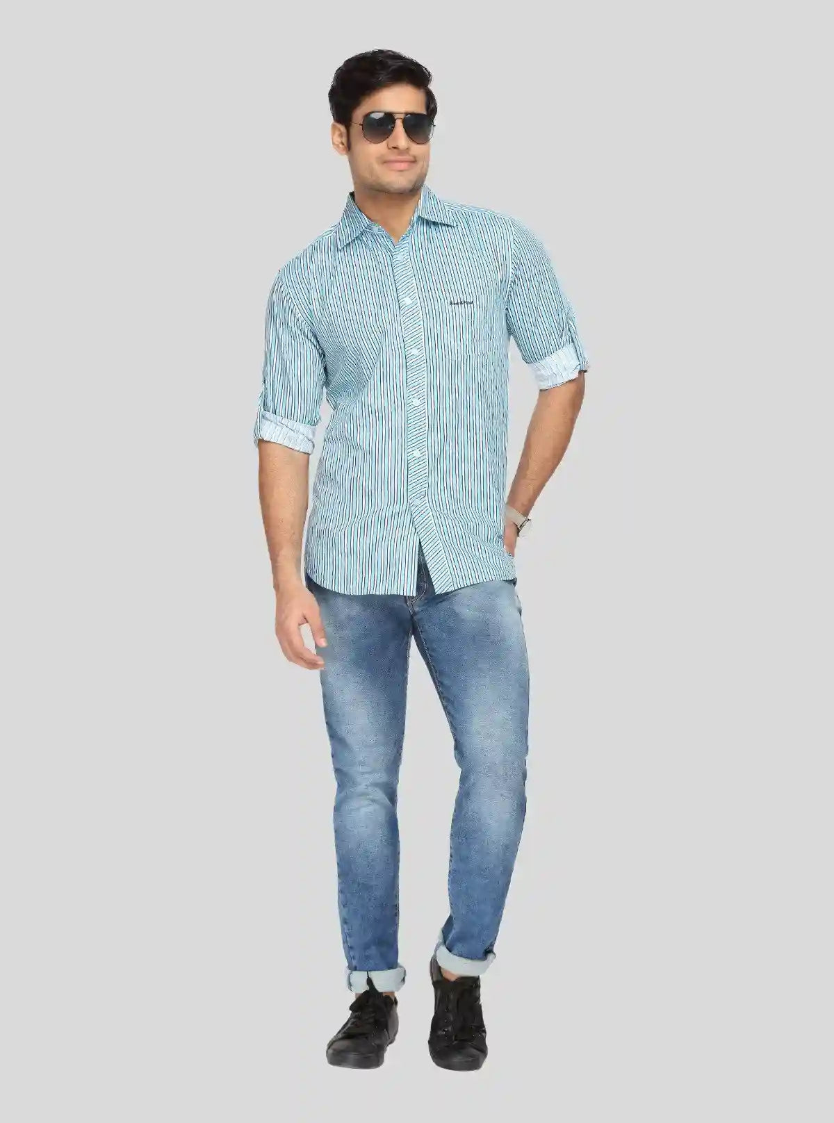 Men's Blue Printed Casual Shirt – Stylish, Lightweight & Weekend-Ready | Buy Online at  Boer and Fitch