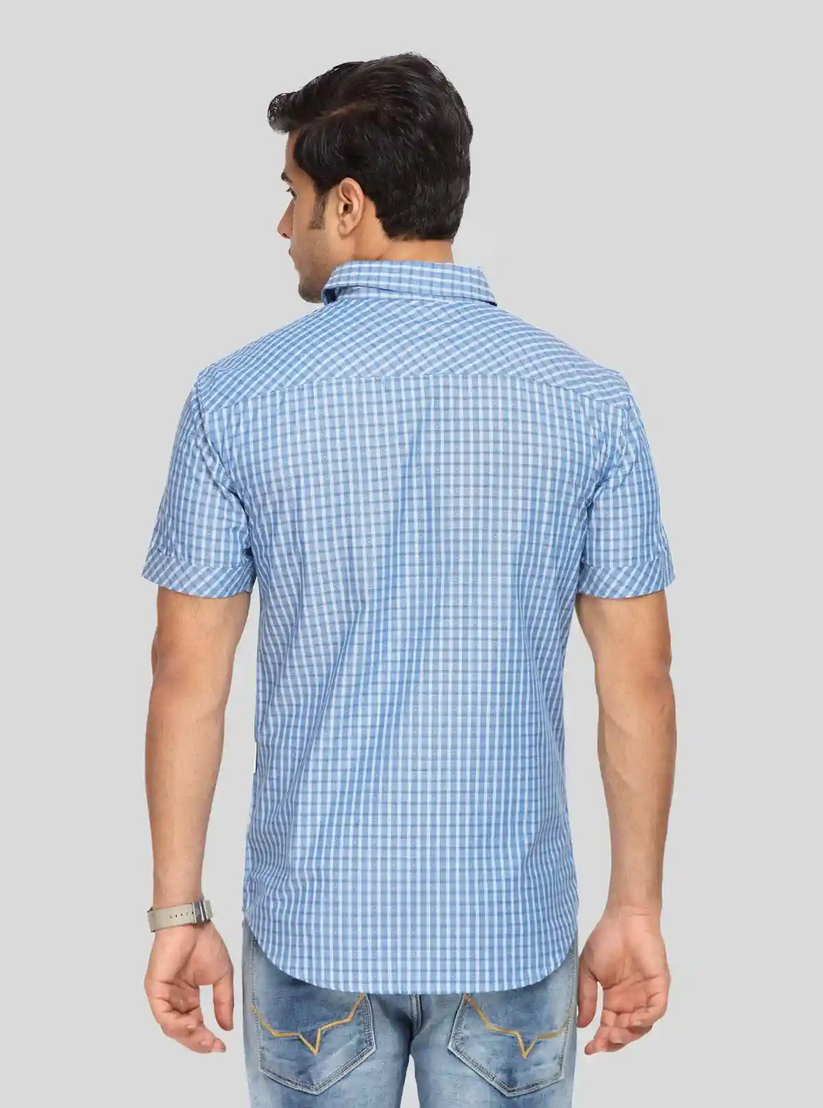 Men's Classic Sky Blue Checked Shirt – Breezy Checks for Everyday Style | Buy Online at  Boer and Fitch