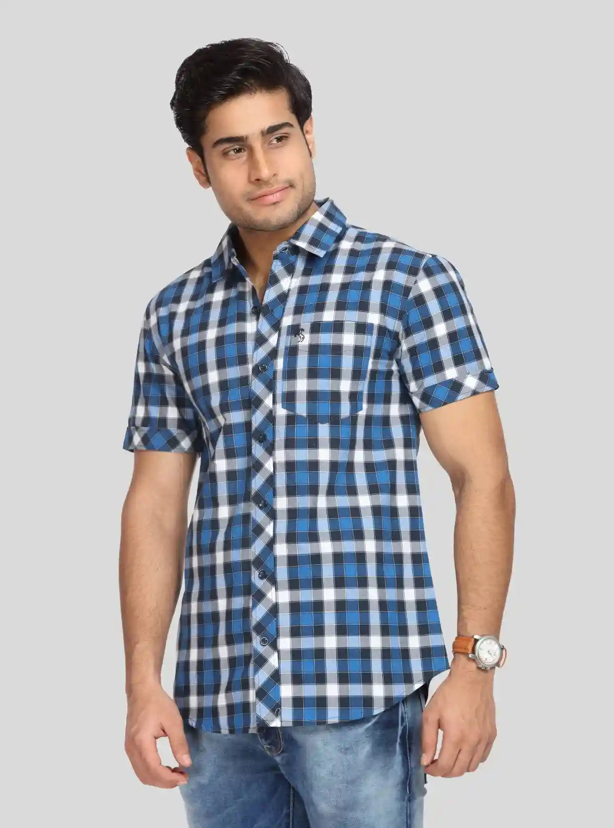 Men's Dark Blue Checkered Shirt – Classic, Smart & All-Season Staple | Buy Online at  Boer and Fitch