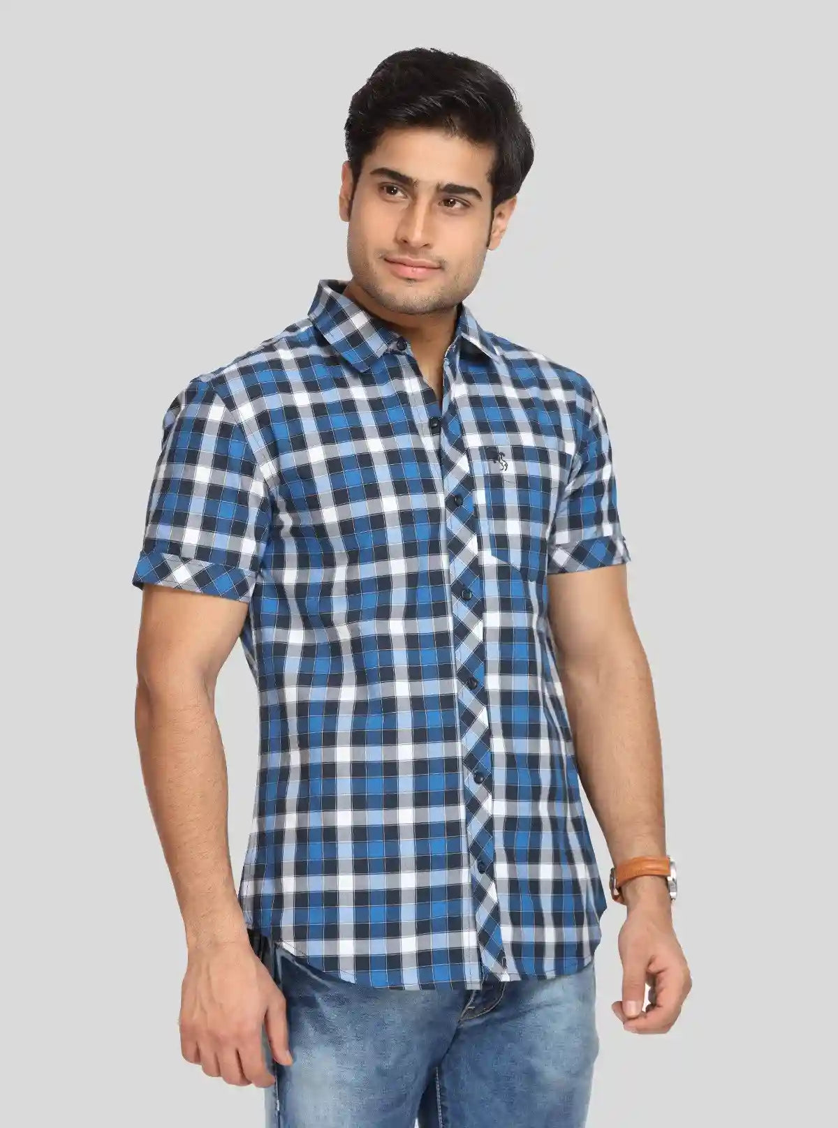 Men's Dark Blue Checkered Shirt – Classic, Smart & All-Season Staple | Buy Online at  Boer and Fitch