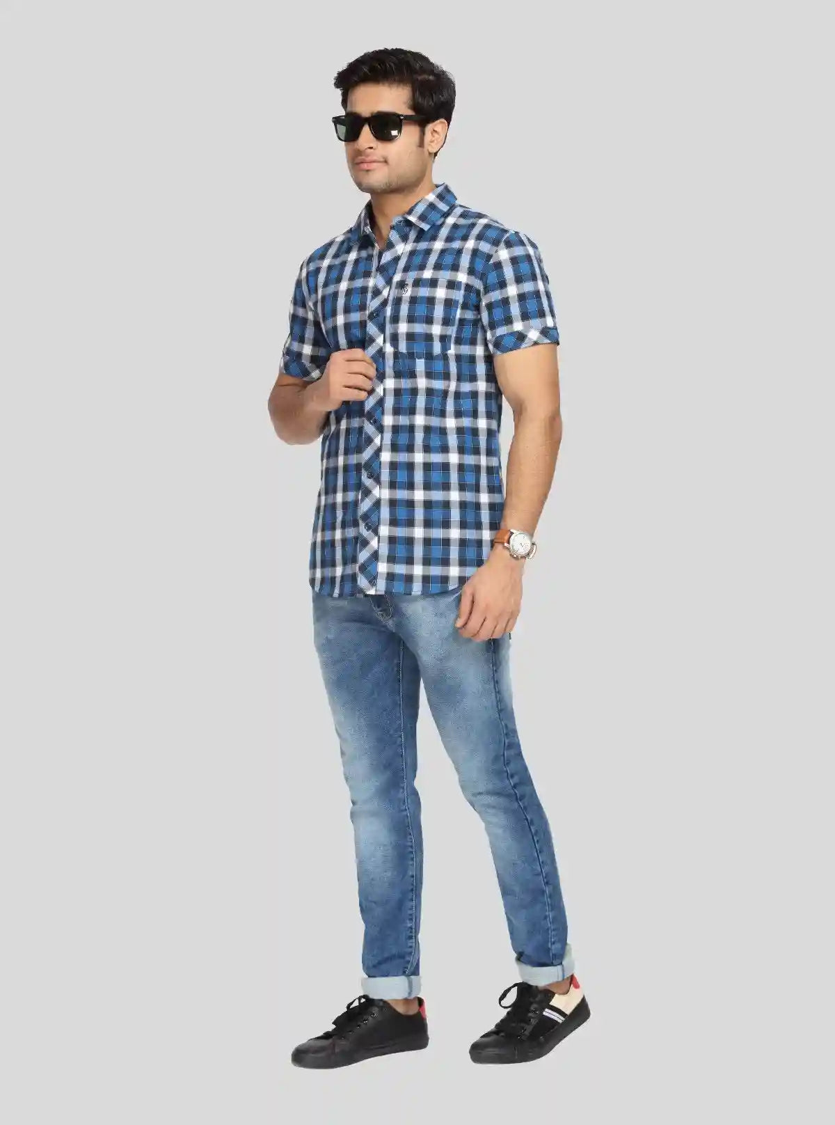 Men's Dark Blue Checkered Shirt – Classic, Smart & All-Season Staple | Buy Online at  Boer and Fitch