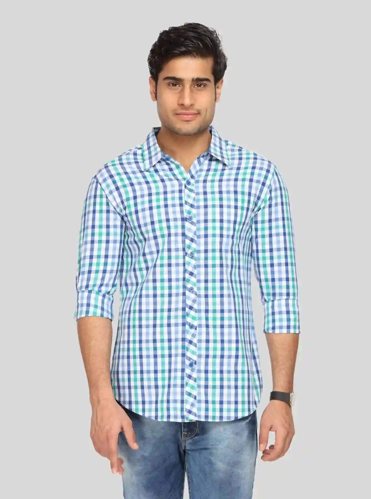 Men’s Green Checked Slim Fit Full Sleeve Shirt – Trendy Casual Wear by Boer & Fitch | Buy Online at  Boer and Fitch