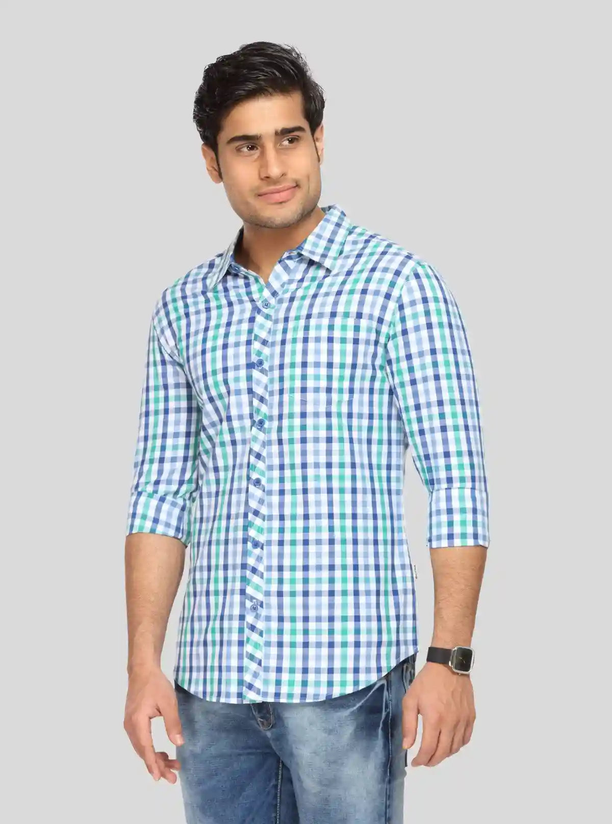 Men’s Green Checked Slim Fit Full Sleeve Shirt – Trendy Casual Wear by Boer & Fitch | Buy Online at  Boer and Fitch