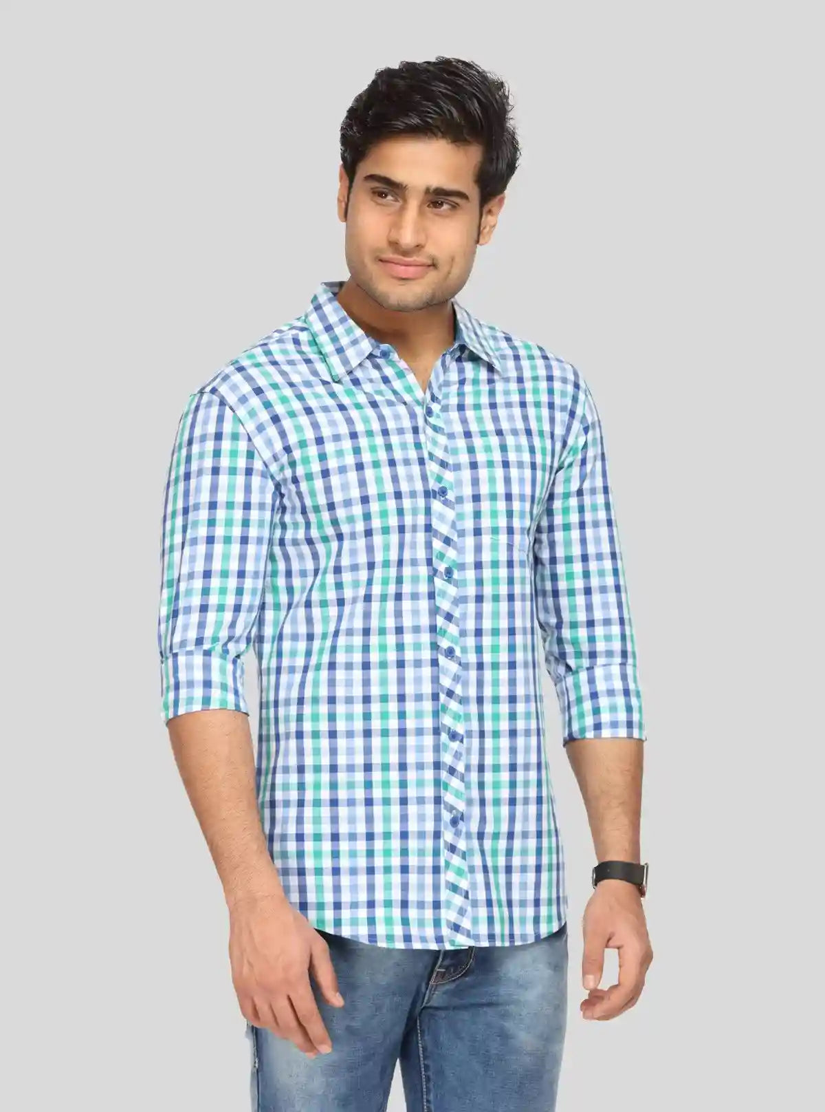 Men’s Green Checked Slim Fit Full Sleeve Shirt – Trendy Casual Wear by Boer & Fitch | Buy Online at  Boer and Fitch