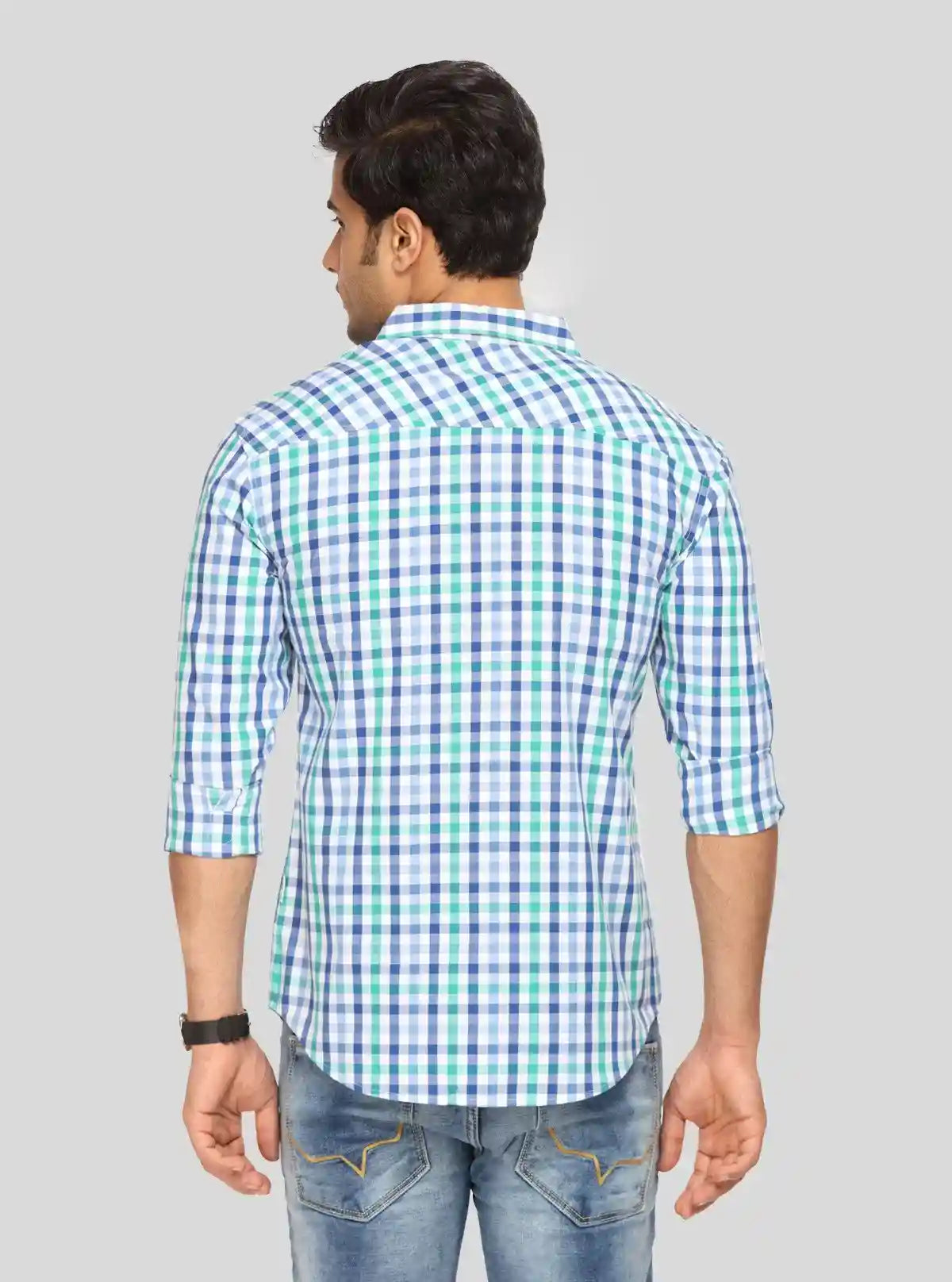 Men’s Green Checked Slim Fit Full Sleeve Shirt – Trendy Casual Wear by Boer & Fitch | Buy Online at  Boer and Fitch