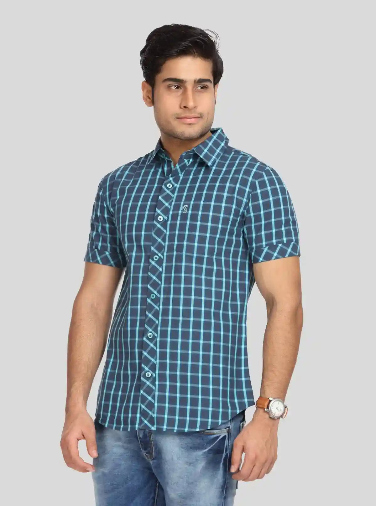 Men’s Indigo Casual Checked Half Sleeve Shirt – Effortless Style for Everyday Wear | Buy Online at gep32c-qs.myshopify.com