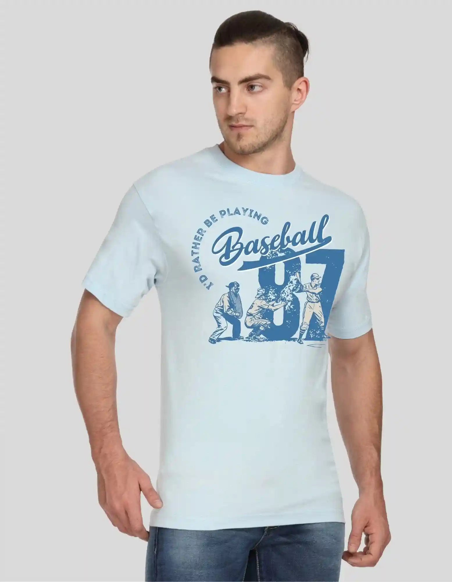Men’s Light Blue Baseball Print T-Shirt – Coastal Vibes & Casual Comfort | Buy Online at  Boer and Fitch
