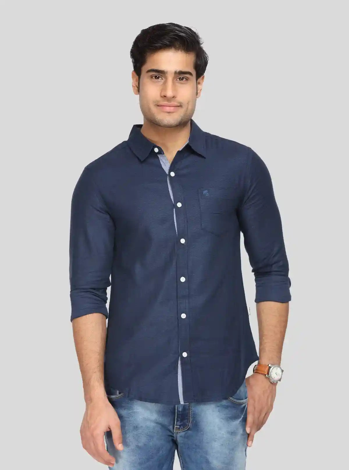 Men’s Navy Soft Textured Slim Fit Full Sleeve Shirt – Premium Casualwear by Boer & Fitch | Buy Online at  Boer and Fitch