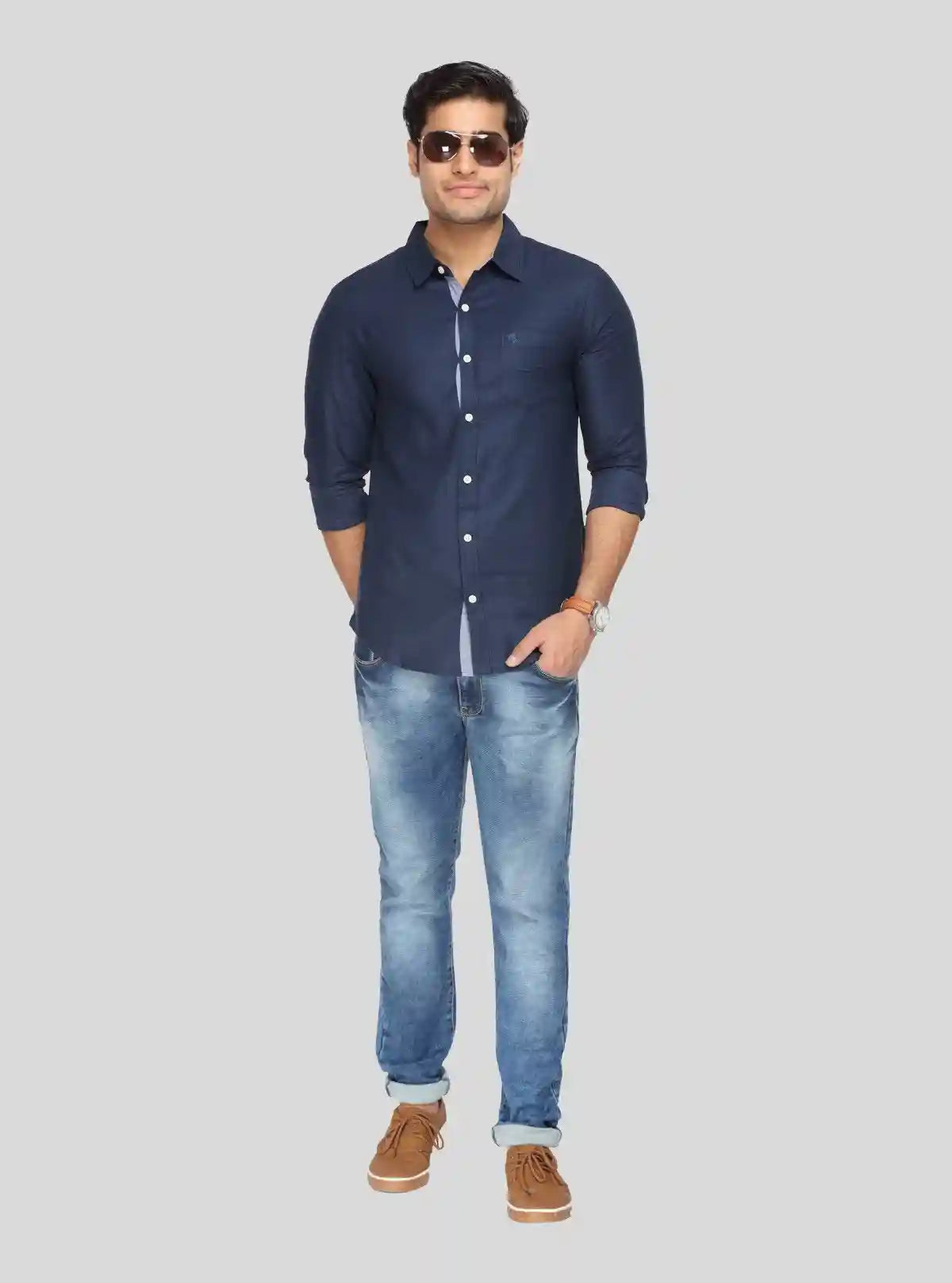 Men’s Navy Soft Textured Slim Fit Full Sleeve Shirt – Premium Casualwear by Boer & Fitch | Buy Online at  Boer and Fitch