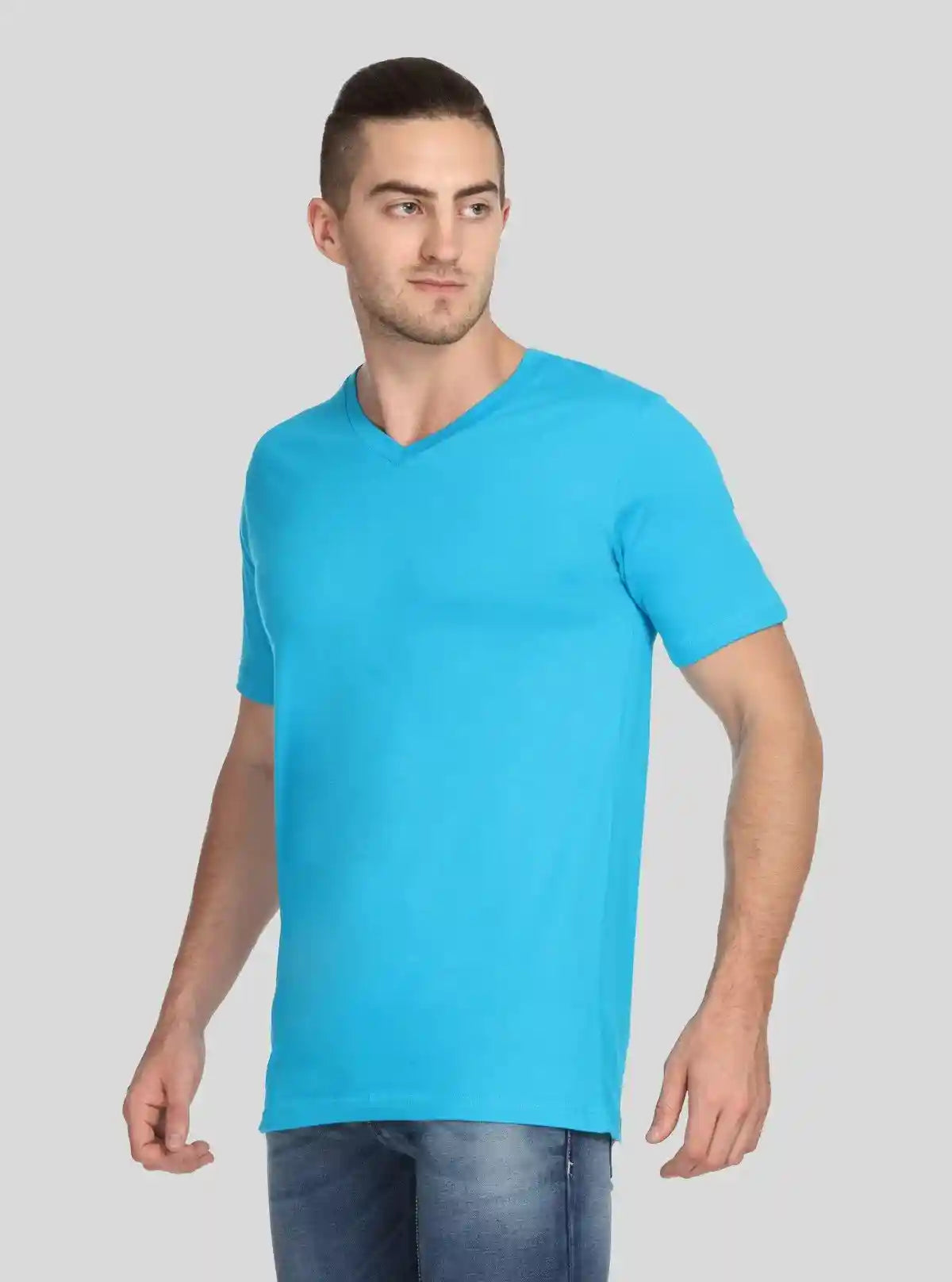 Men’s Sky Blue Basic V-Neck T-Shirt – Soft Cotton Casual Everyday Tee | Buy Online at  Boer and Fitch