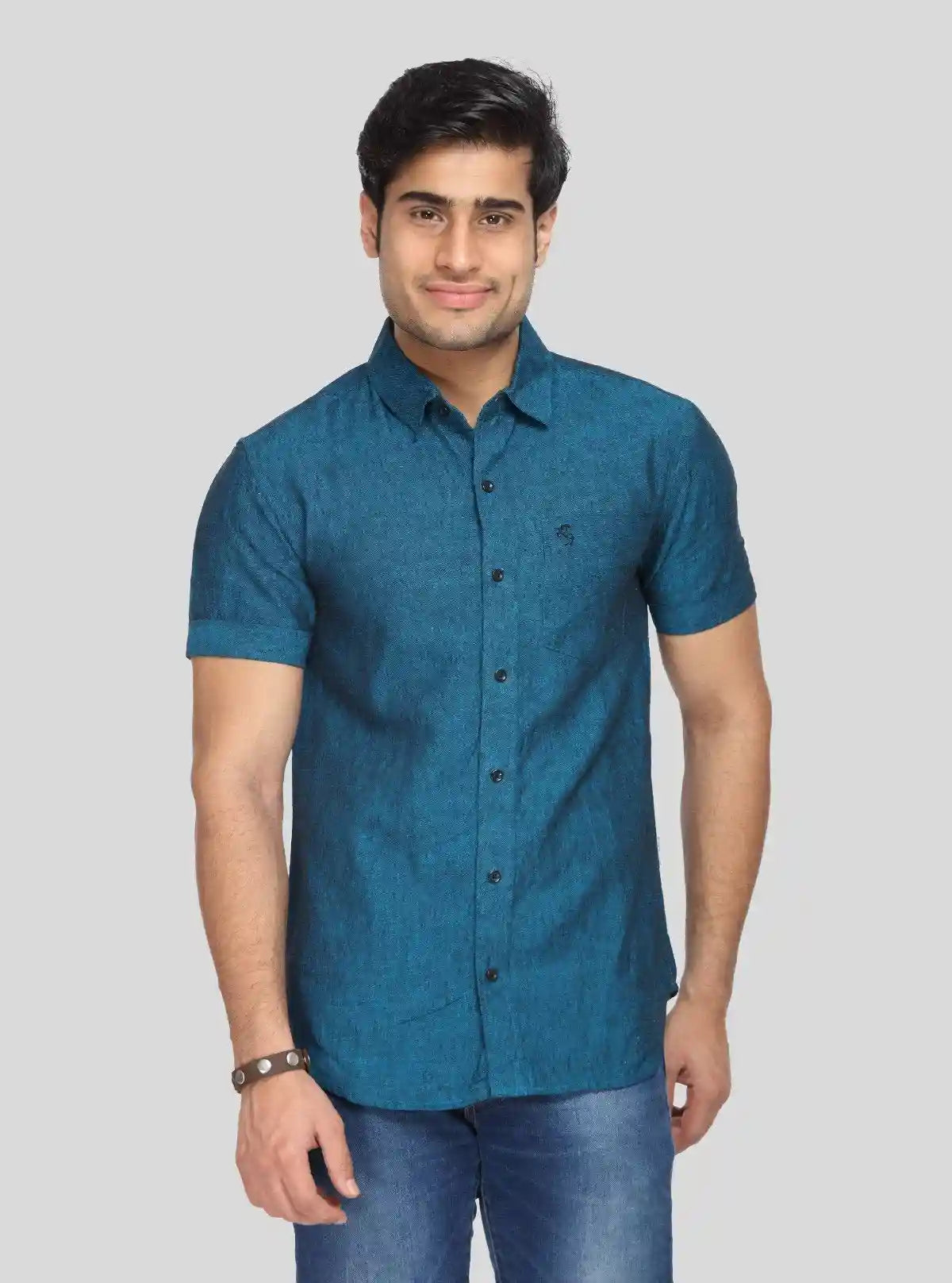 Men's Turquoise Blue Linen Blended Shirt – Vibrant, Breezy & Smart Casual | Buy Online at gep32c-qs.myshopify.com
