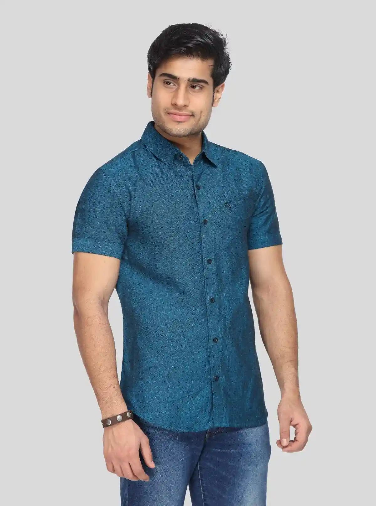 Men's Turquoise Blue Linen Blended Shirt – Vibrant, Breezy & Smart Casual | Buy Online at  Boer and Fitch