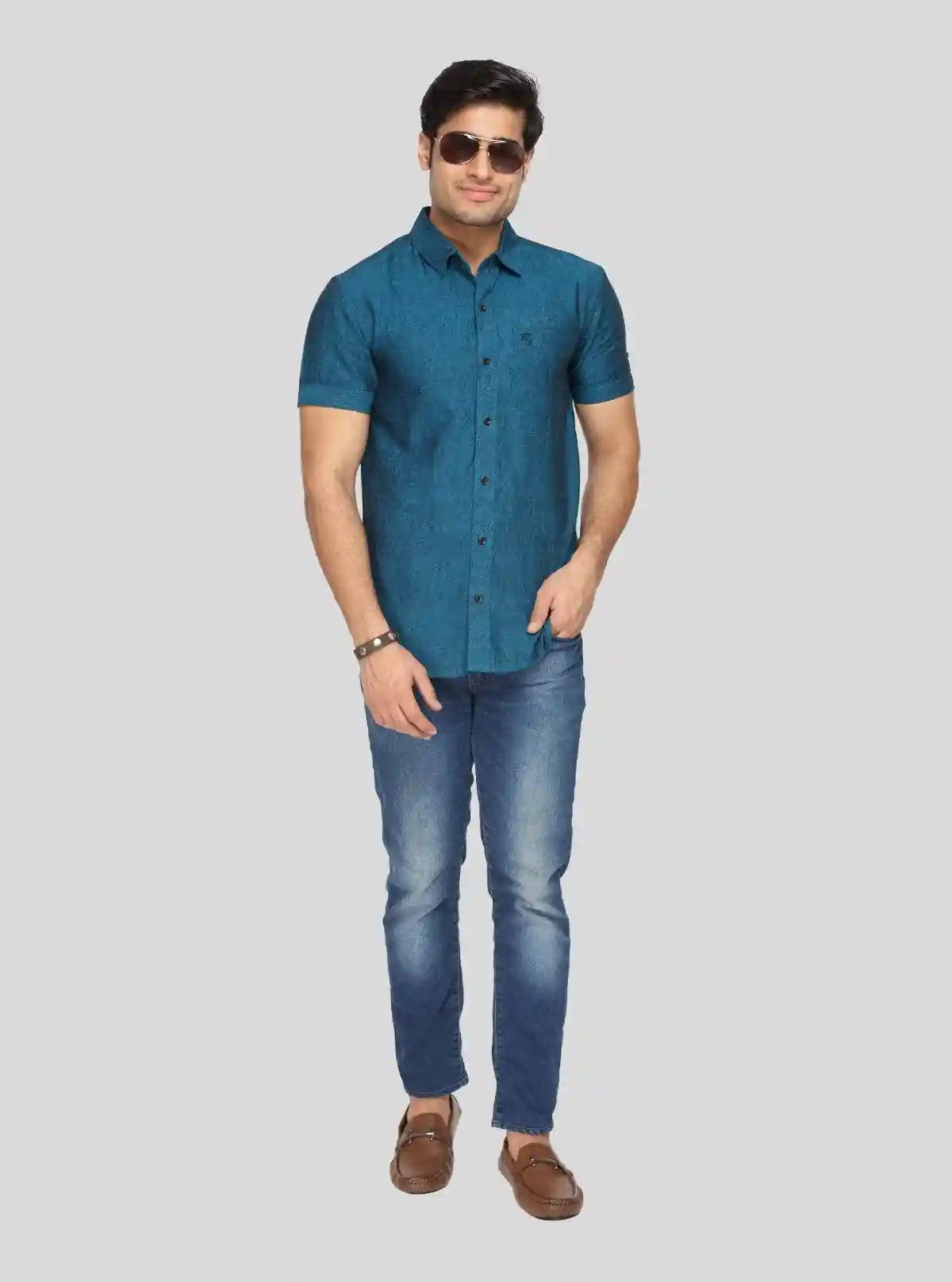 Men's Turquoise Blue Linen Blended Shirt – Vibrant, Breezy & Smart Casual | Buy Online at  Boer and Fitch