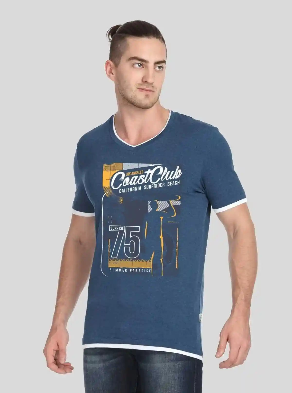 Printed V Neck Navy T Shirt | Buy Online at  Boer and Fitch