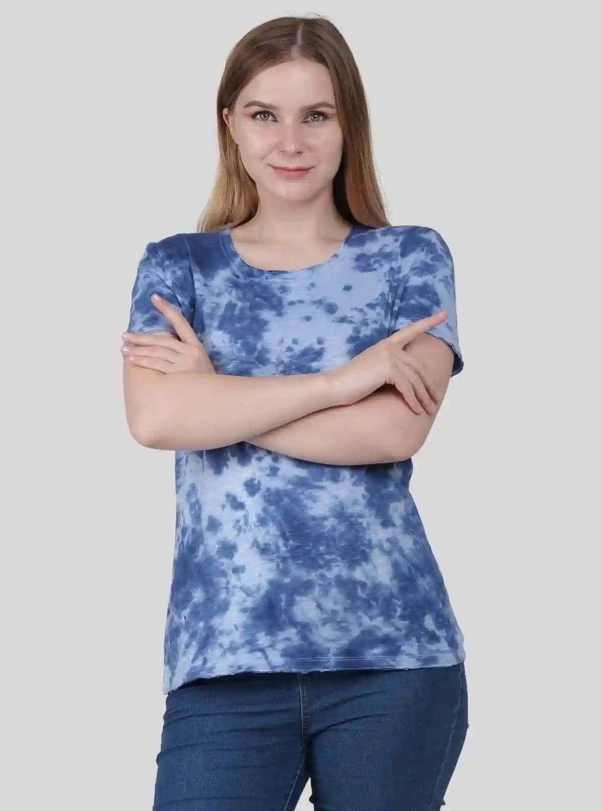 Women's Blue Distressed Tie and Dye Crew Neck Cotton Jersey Short Sleeve T-Shirt by Boer and Fitch from Boer and Fitch | Buy Online at gep32c-qs.myshopify.com