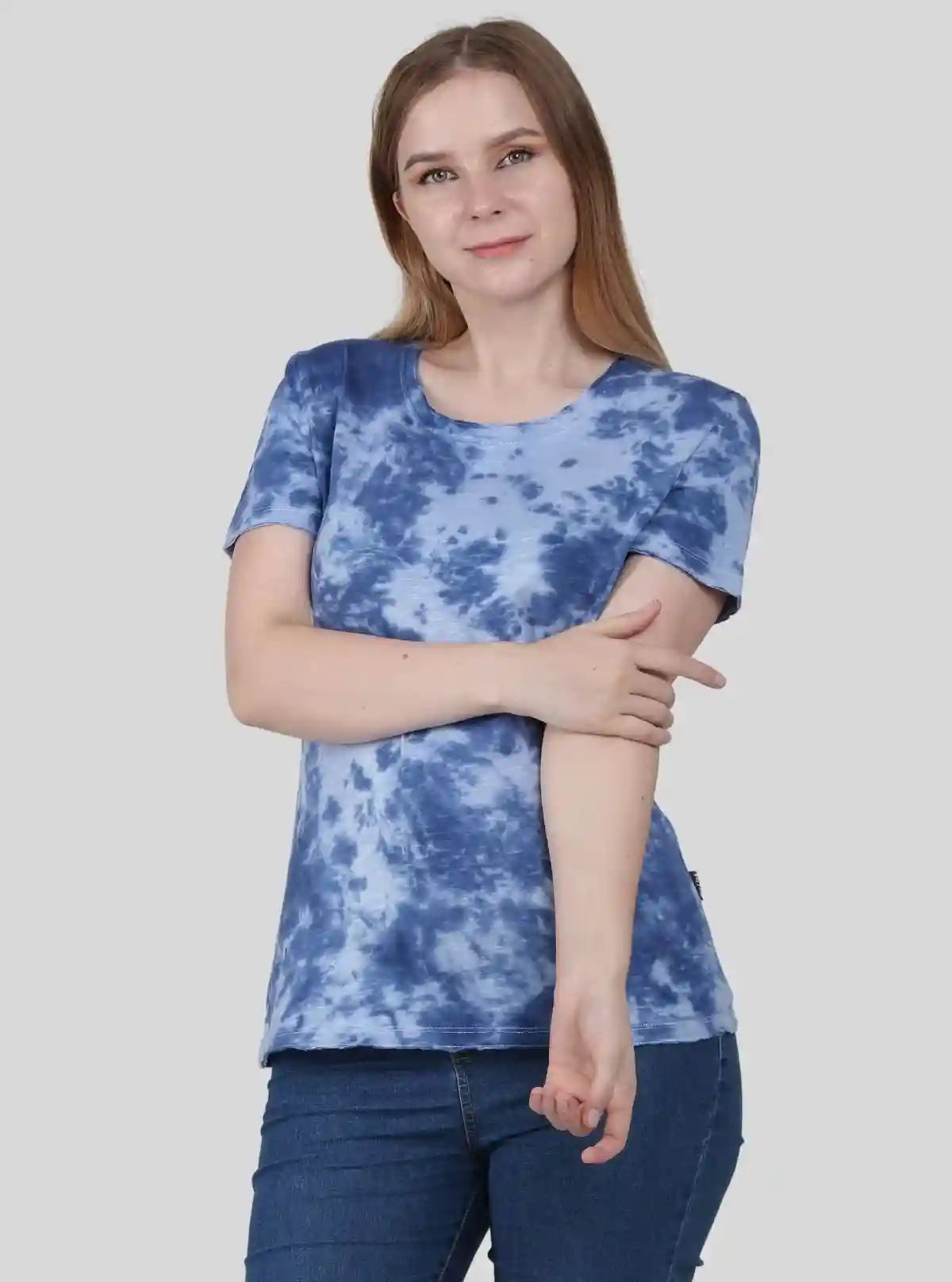 Women's Blue Distressed Tie and Dye Crew Neck Cotton Jersey Short Sleeve T-Shirt by Boer and Fitch from Boer and Fitch | Buy Online at gep32c-qs.myshopify.com