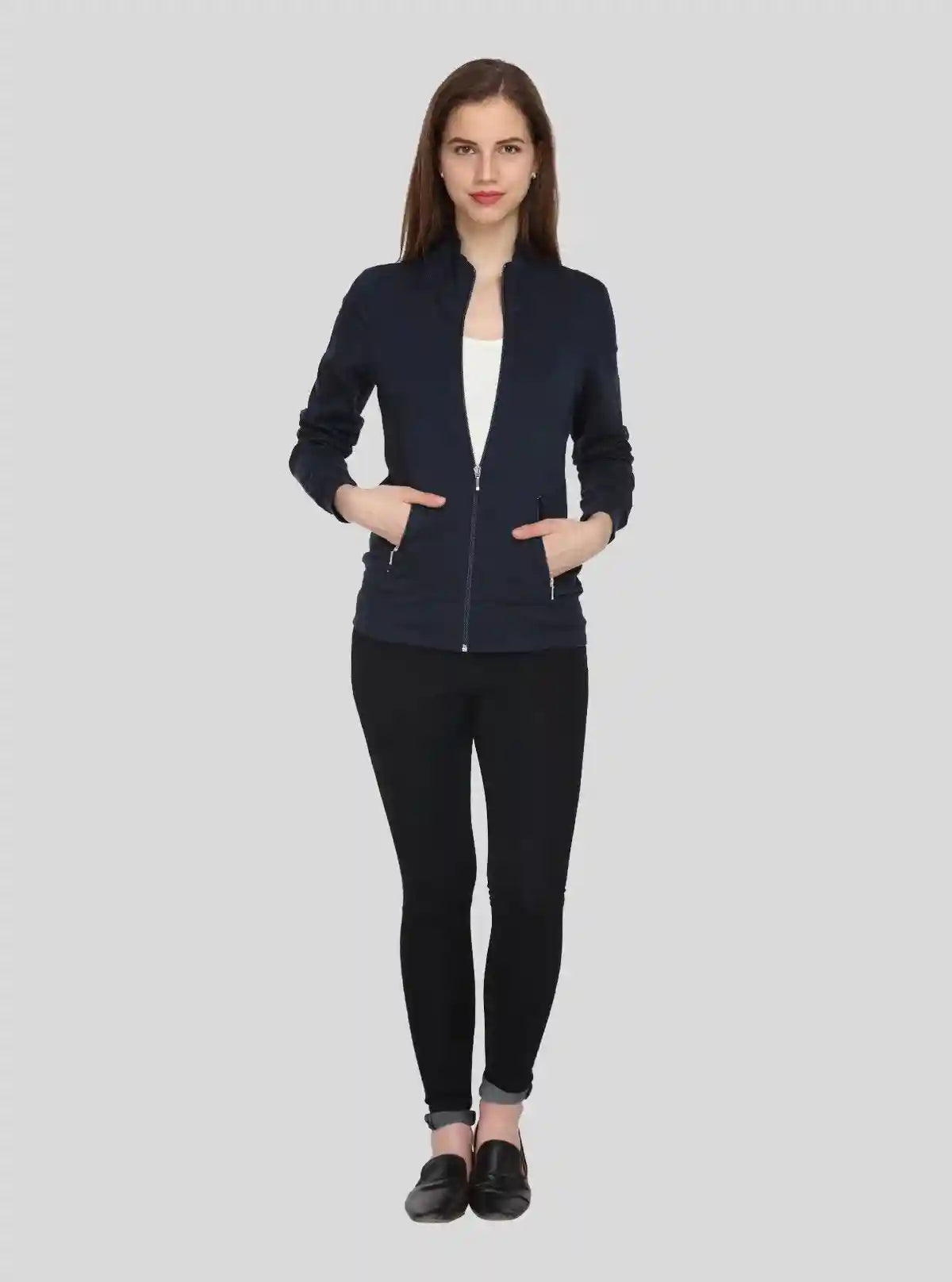 Women’s Blue Full Sleeve Cotton Fleece Zipper Sweatshirt by Boer & Fitch | Buy Online at  Boer and Fitch