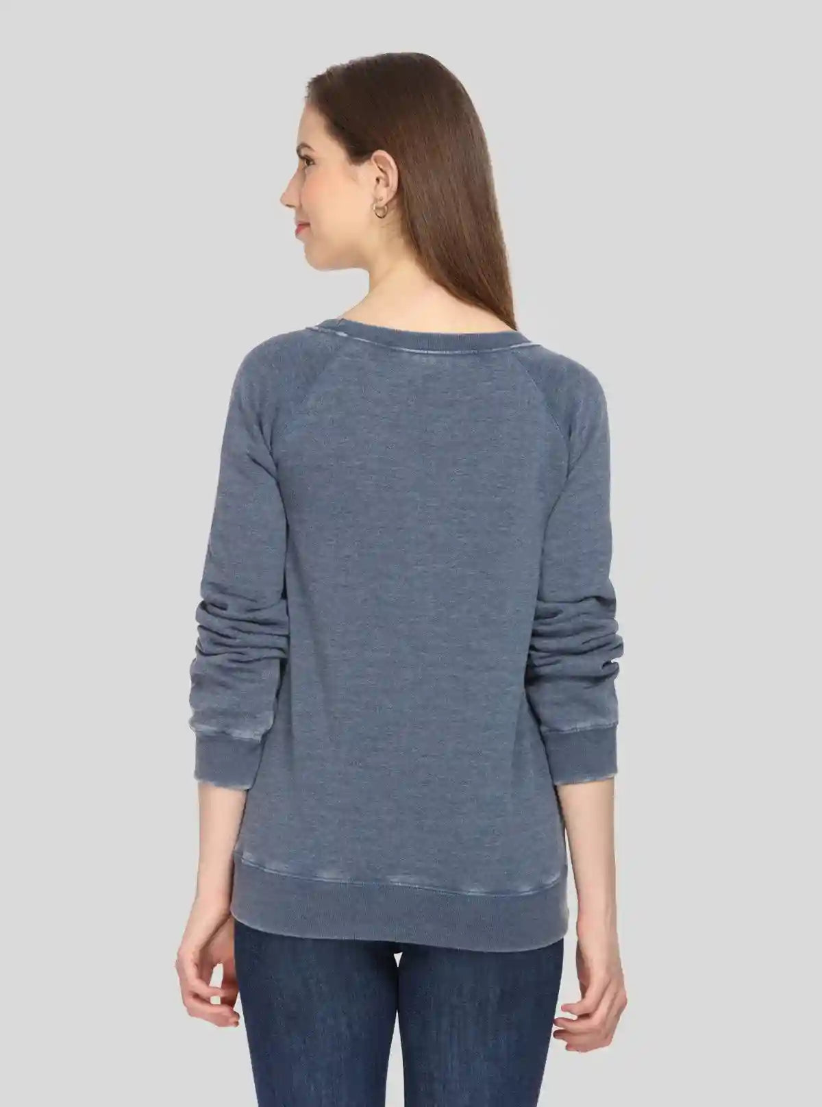 Women’s Blue Garment Dyed Round Neck Cotton Fleece Pullover | Buy Online at  Boer and Fitch
