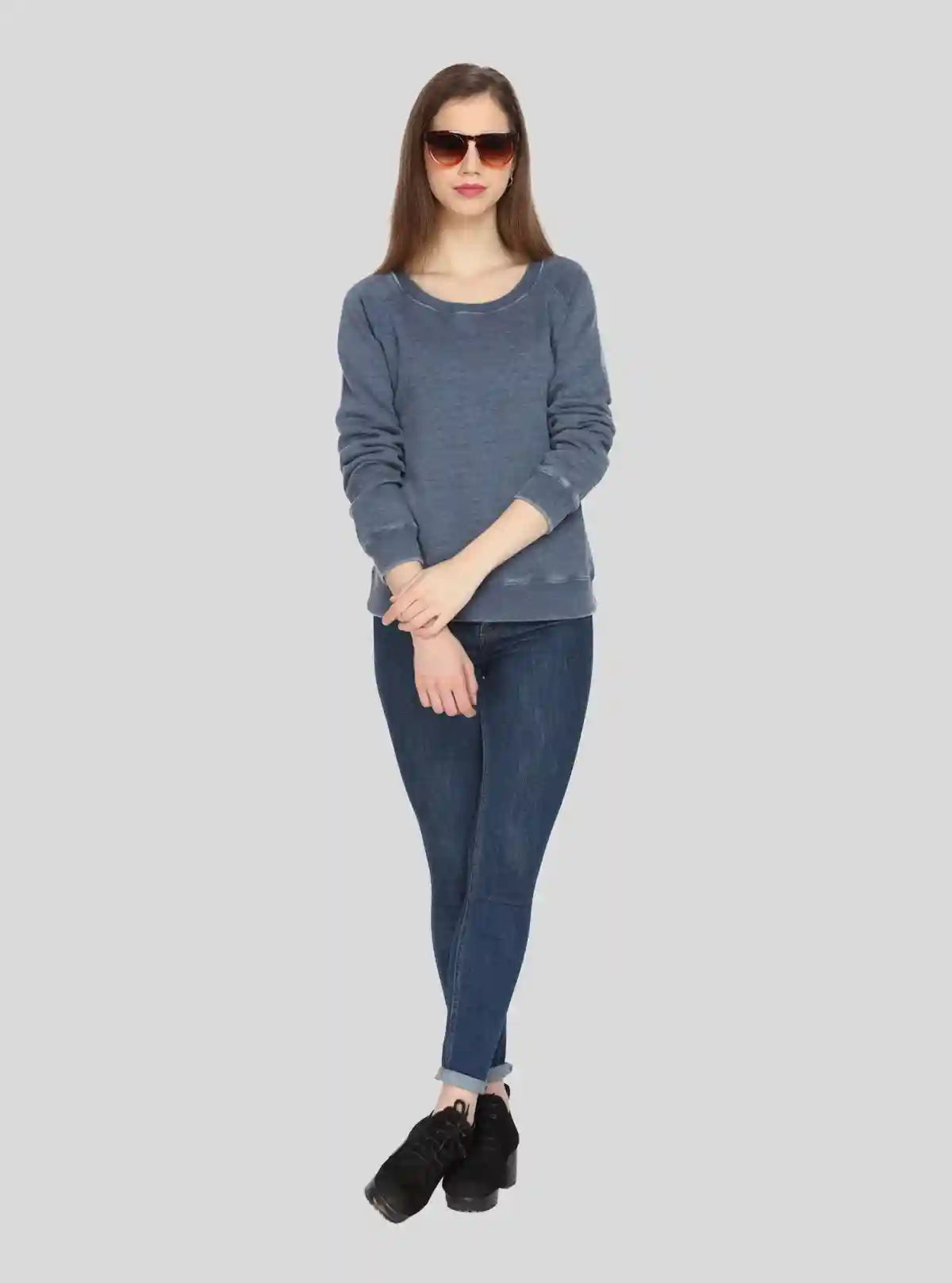 Women’s Blue Garment Dyed Round Neck Cotton Fleece Pullover | Buy Online at  Boer and Fitch