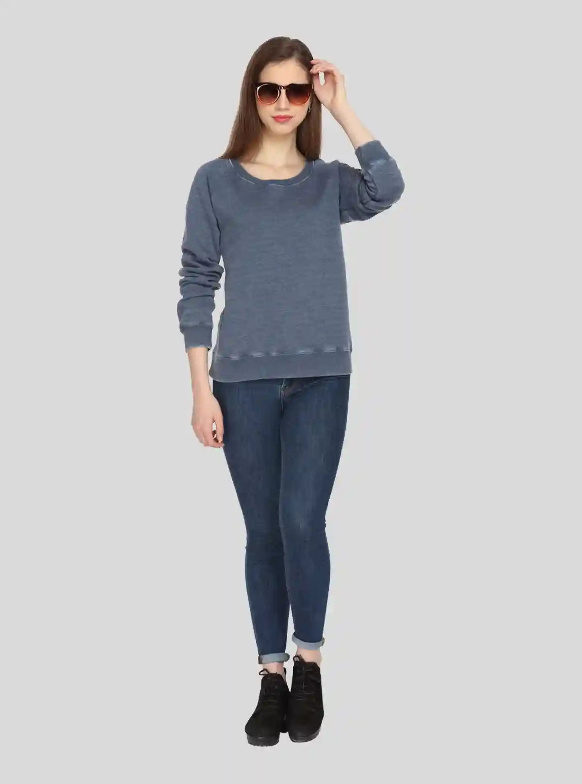 Women’s Blue Garment Dyed Round Neck Cotton Fleece Pullover | Buy Online at  Boer and Fitch