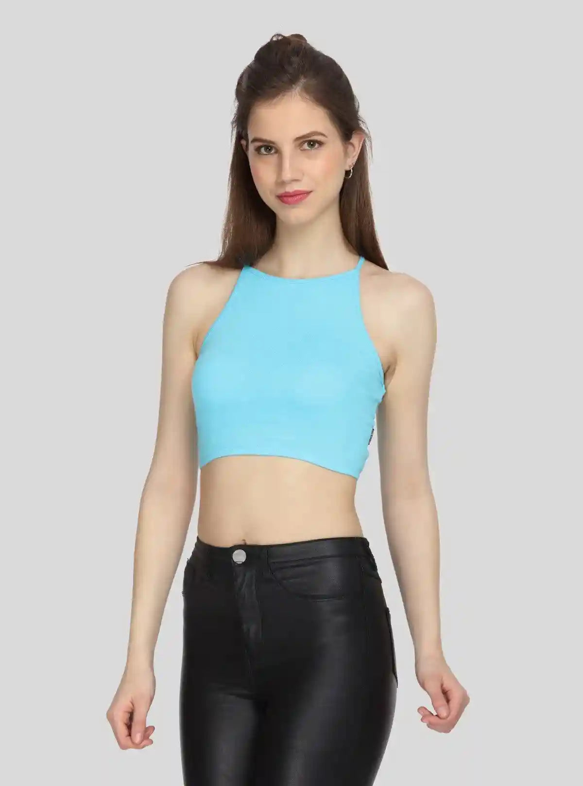 Women's Blue Racer Neck Cotton Jersey Crop Top – Sleek & Sporty Fit | Buy Online at  Boer and Fitch