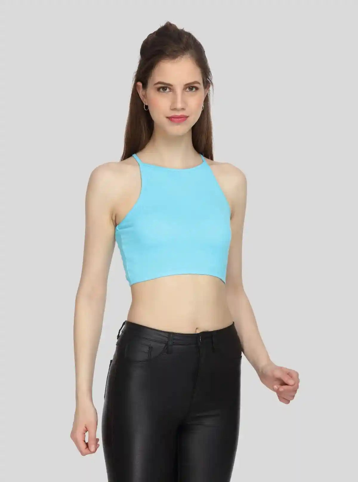 Women's Blue Racer Neck Cotton Jersey Crop Top – Sleek & Sporty Fit | Buy Online at  Boer and Fitch