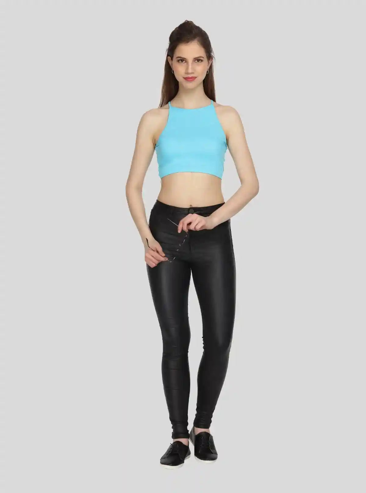 Women's Blue Racer Neck Cotton Jersey Crop Top – Sleek & Sporty Fit | Buy Online at  Boer and Fitch