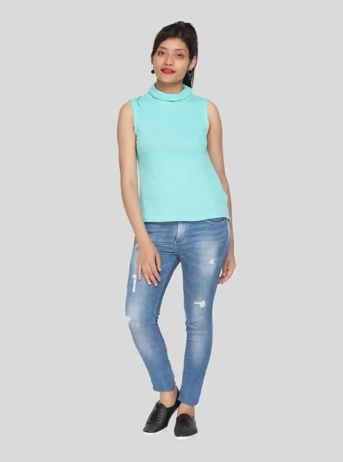 Women’s Blue Roll On Neck Sleeveless Top – Boer and Fitch | Buy Online at  Boer and Fitch
