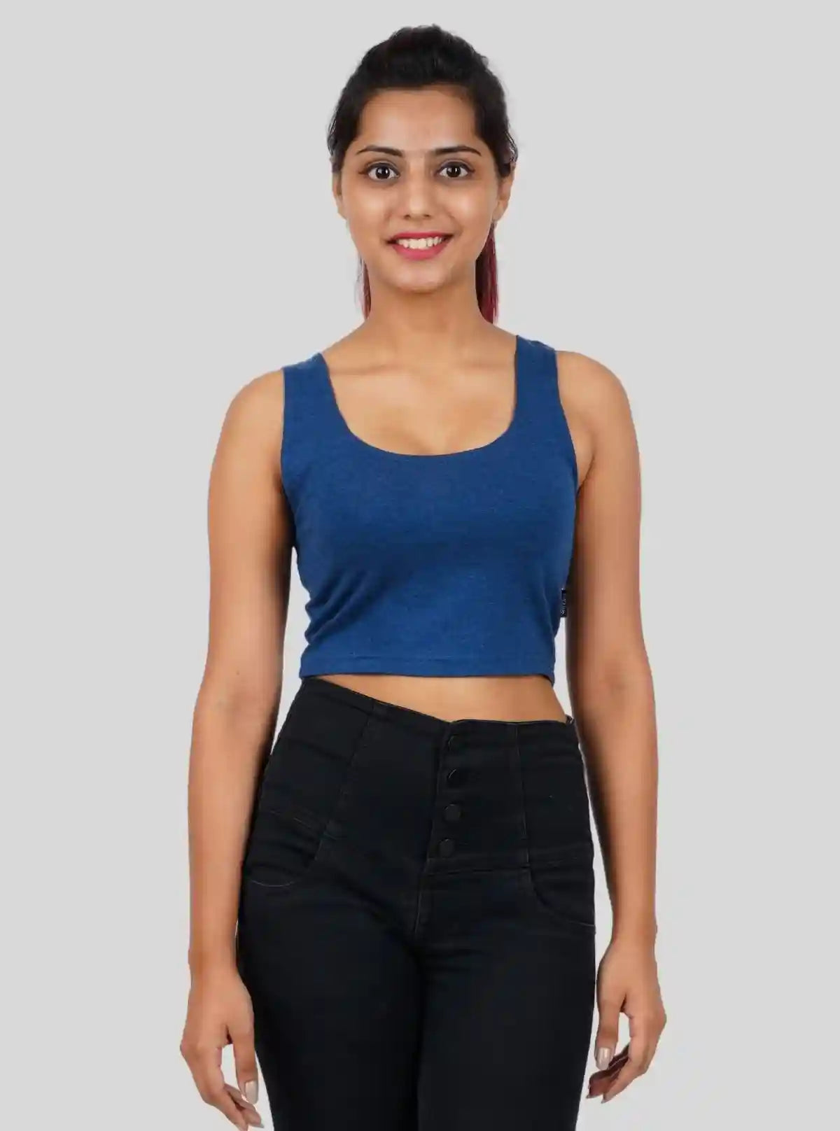 Women's Blue Sleeveless Cotton Crop Top – Stylish Summer Essential | Buy Online at  Boer and Fitch