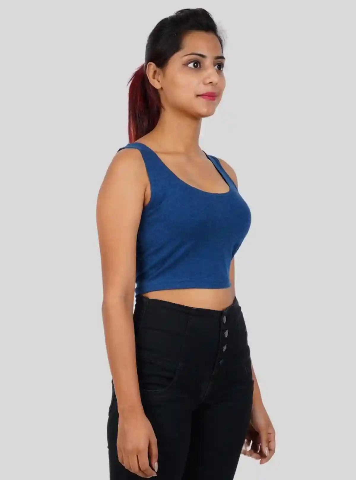 Women's Blue Sleeveless Cotton Crop Top – Stylish Summer Essential | Buy Online at  Boer and Fitch