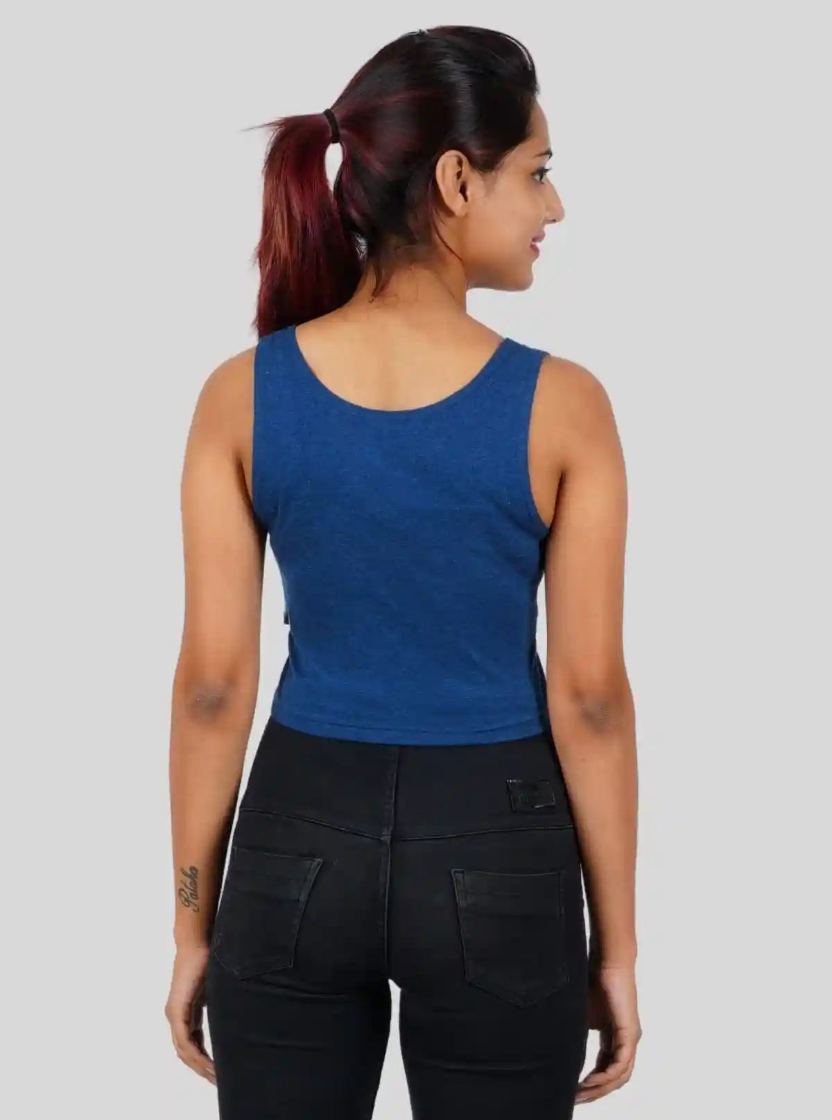 Women's Blue Sleeveless Cotton Crop Top – Stylish Summer Essential | Buy Online at  Boer and Fitch