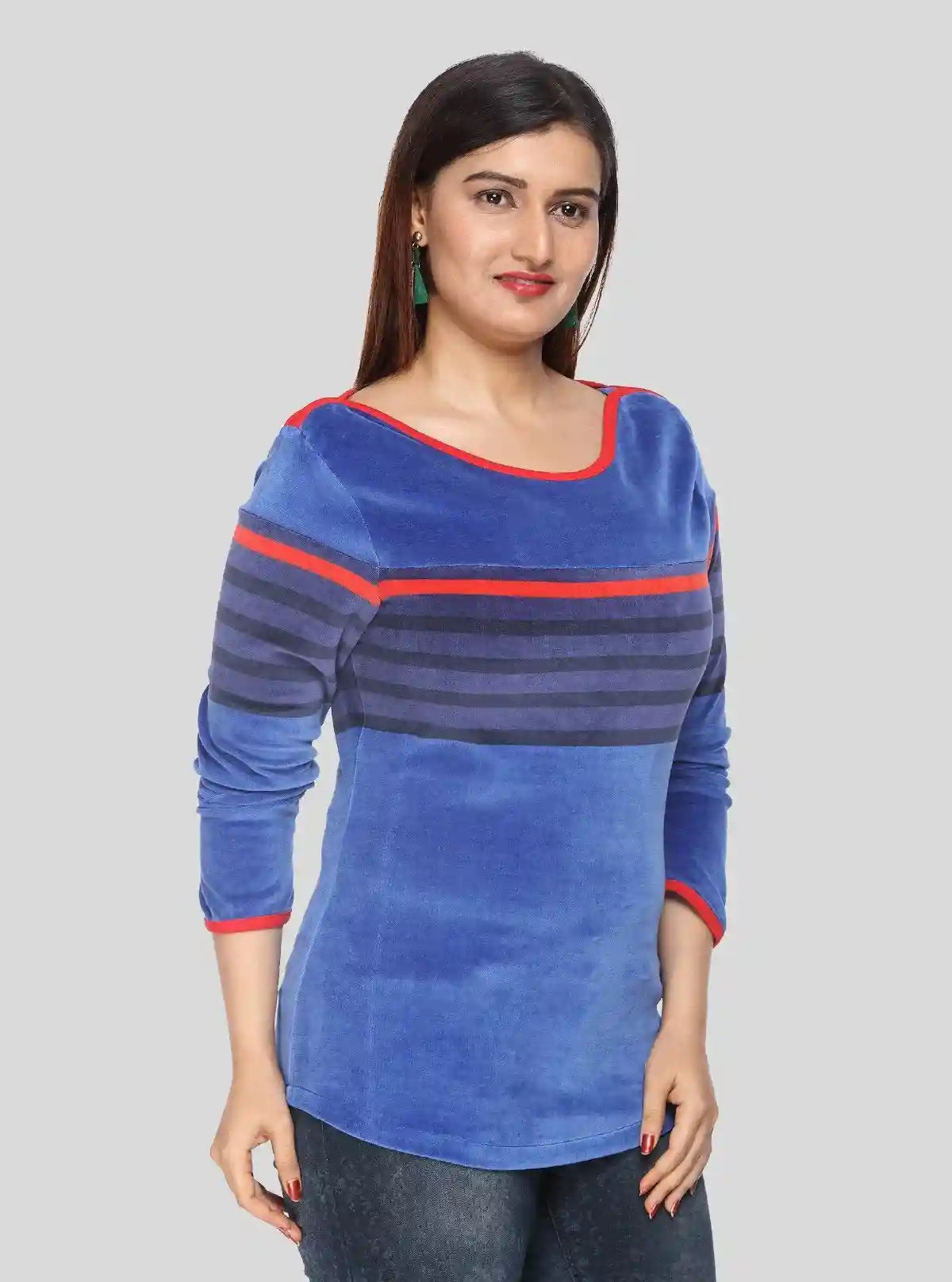 Women’s Ink Blue Engineered Stripe Sweat Top with Boat Neck – Cotton Blend | Buy Online at  Boer and Fitch