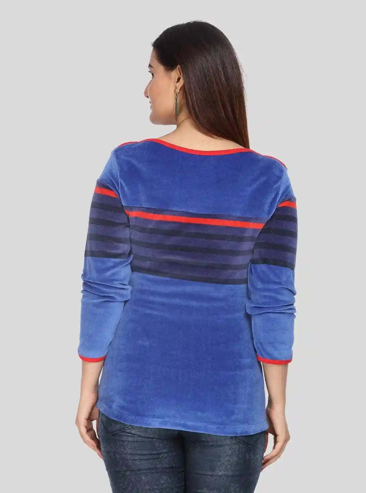 Women’s Ink Blue Engineered Stripe Sweat Top with Boat Neck – Cotton Blend | Buy Online at  Boer and Fitch